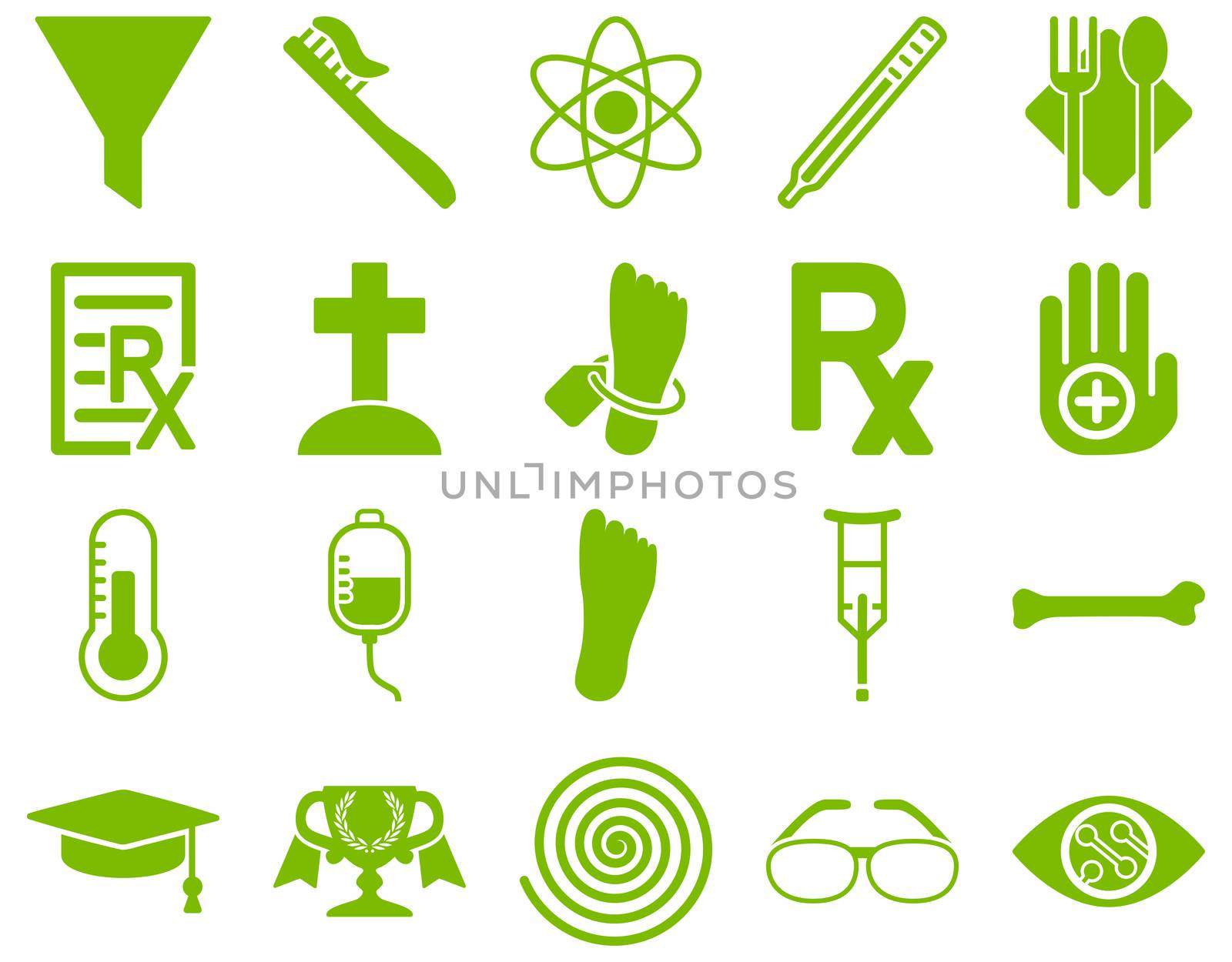 Medical icon set. Style: icons drawn with eco green color on a white background.