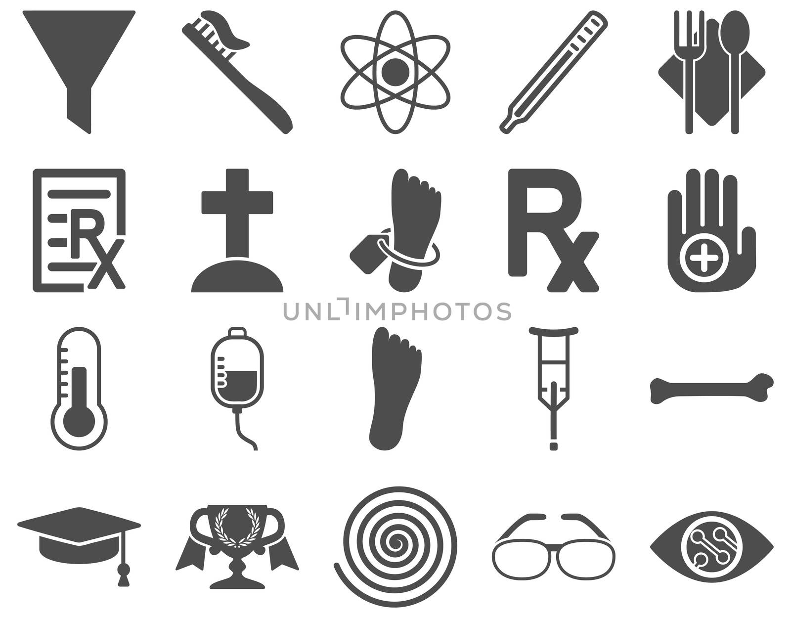 Medical icon set. Style: icons drawn with gray color on a white background.