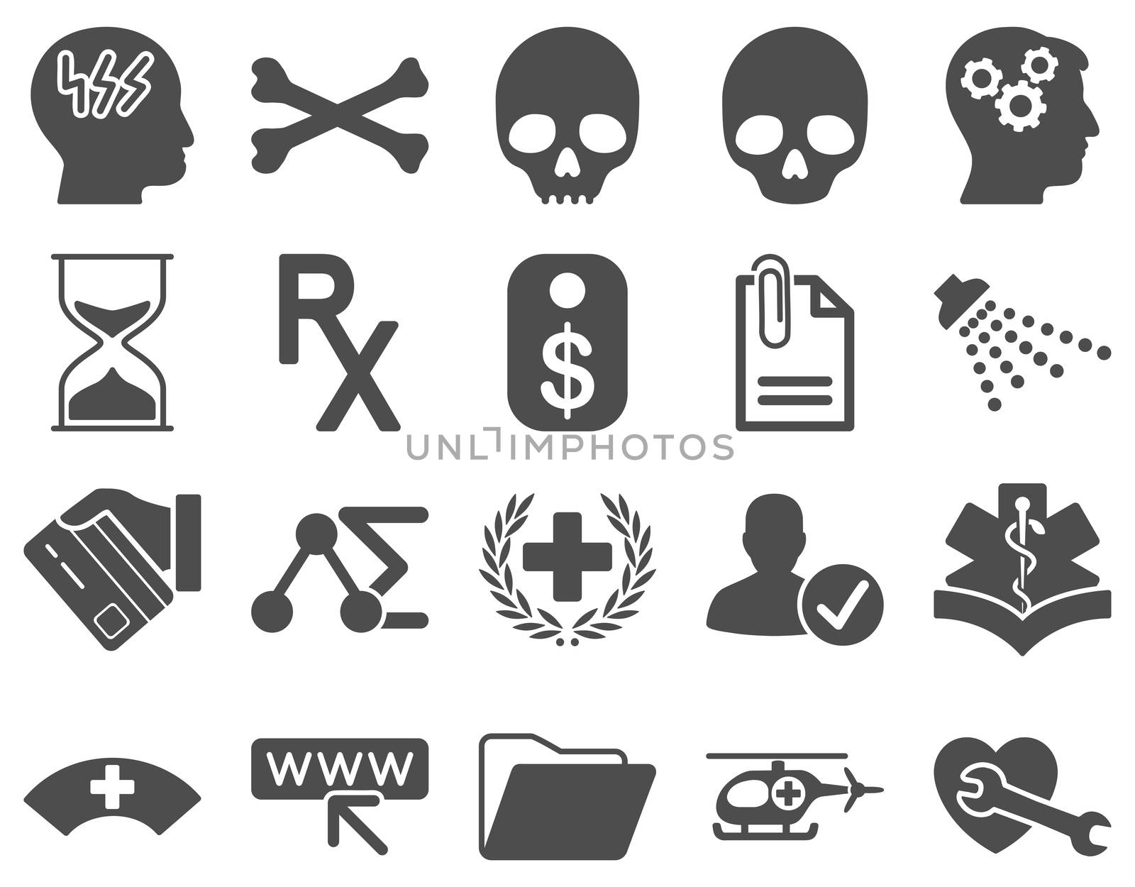 Medical icon set. Style: icons drawn with gray color on a white background.