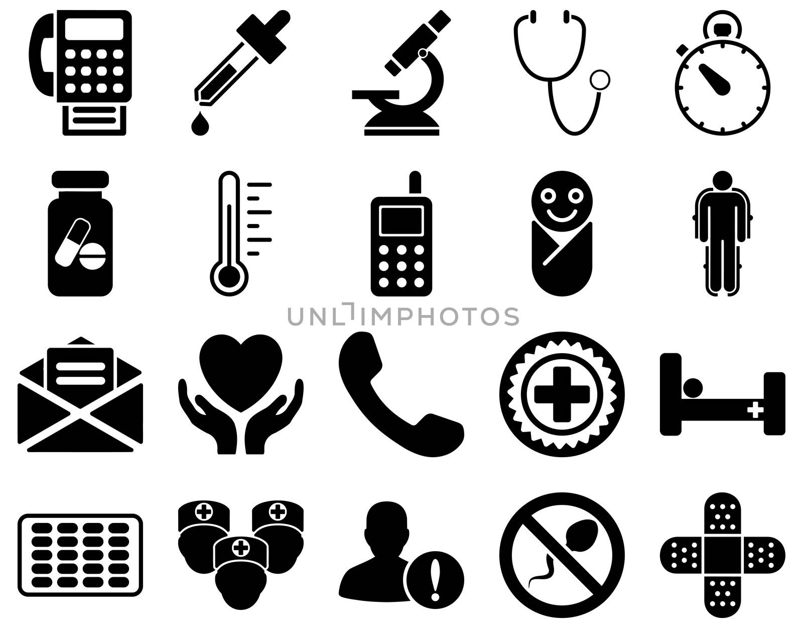 Medical icon set. Style: icons drawn with black color on a white background.