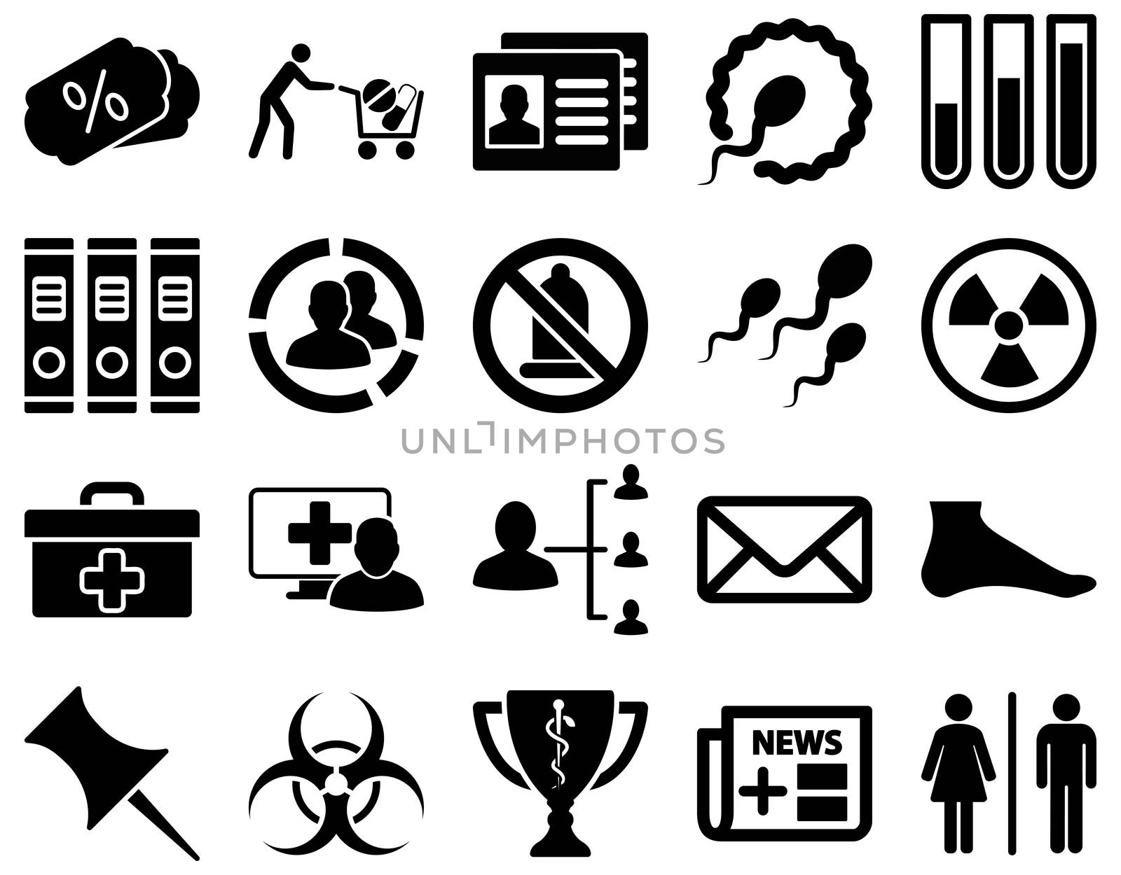 Medical icon set. Style: icons drawn with black color on a white background.