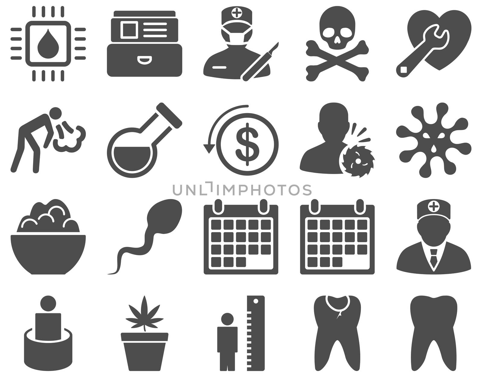 Medical icon set. Style: icons drawn with gray color on a white background.