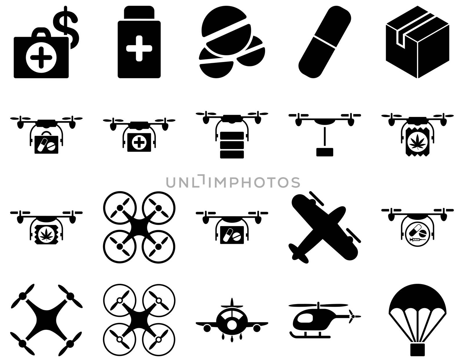 Medical icon set. Style: icons drawn with black color on a white background.