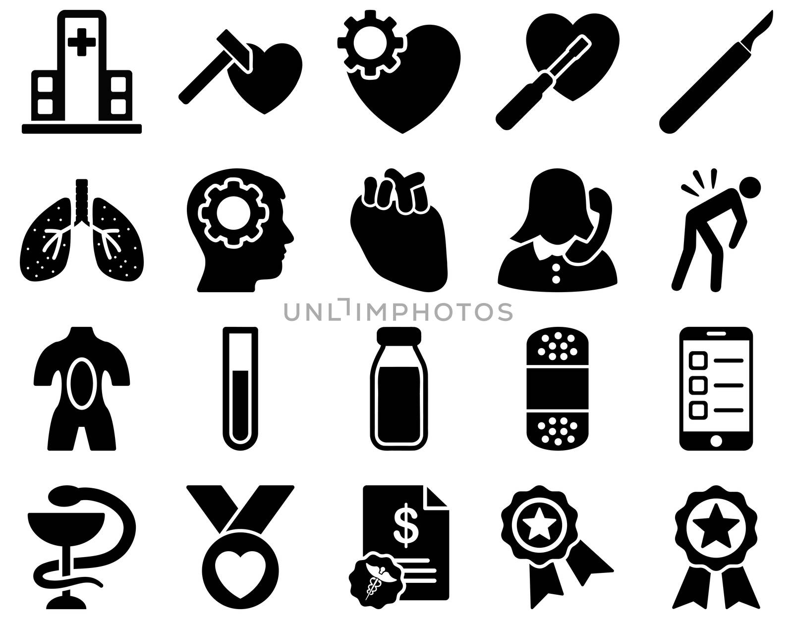 Medical icon set. Style: icons drawn with black color on a white background.