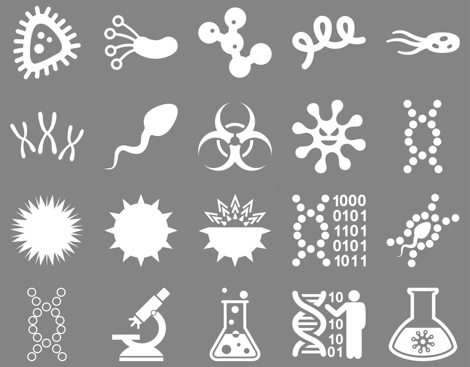 Medical icon set. Style: icons drawn with white color on a gray background.