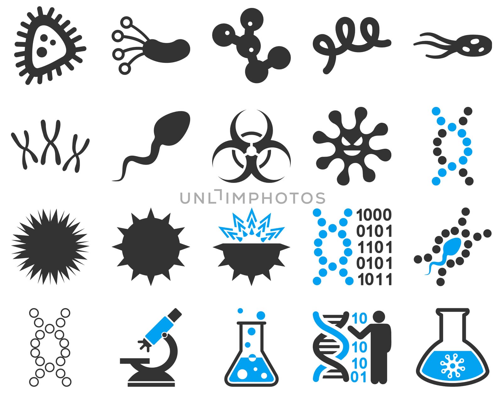 Medical icon set. Style: bicolor icons drawn with blue and gray colors on a white background.