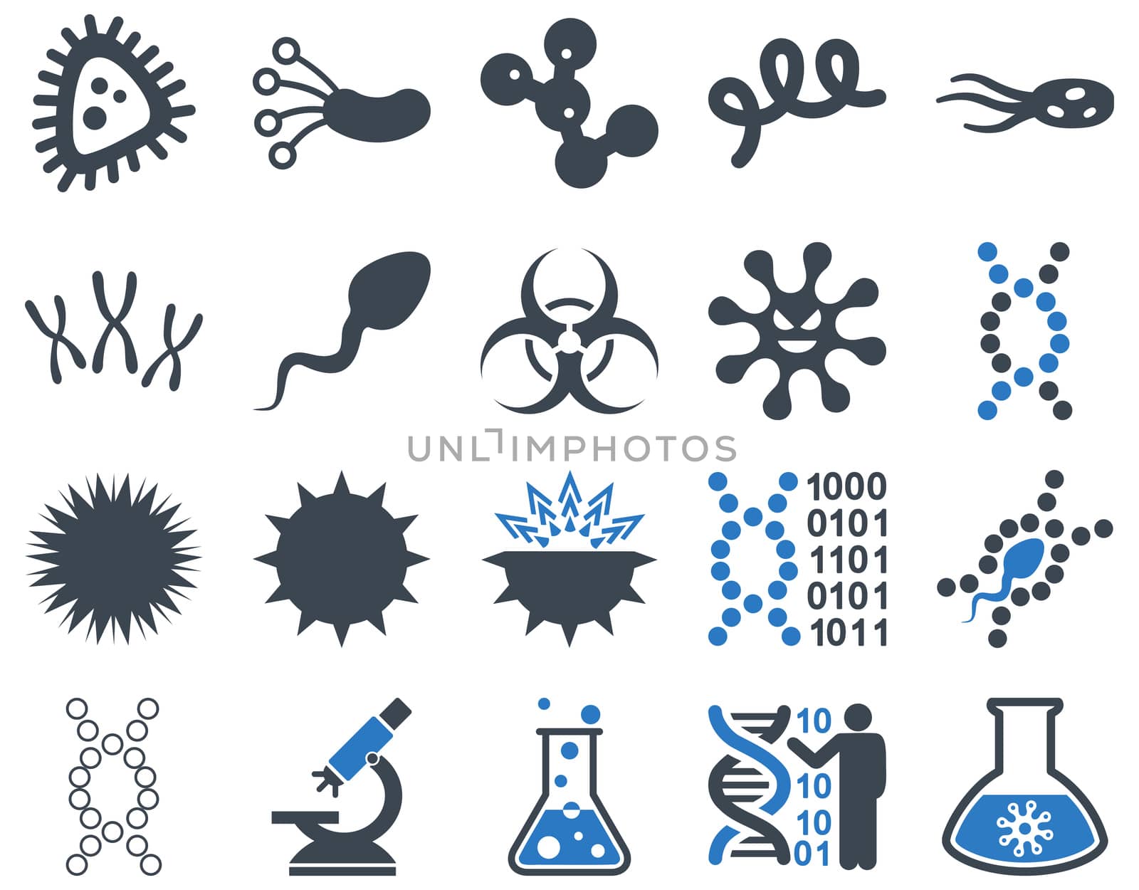 Medical icon set. Style: bicolor icons drawn with smooth blue colors on a white background.