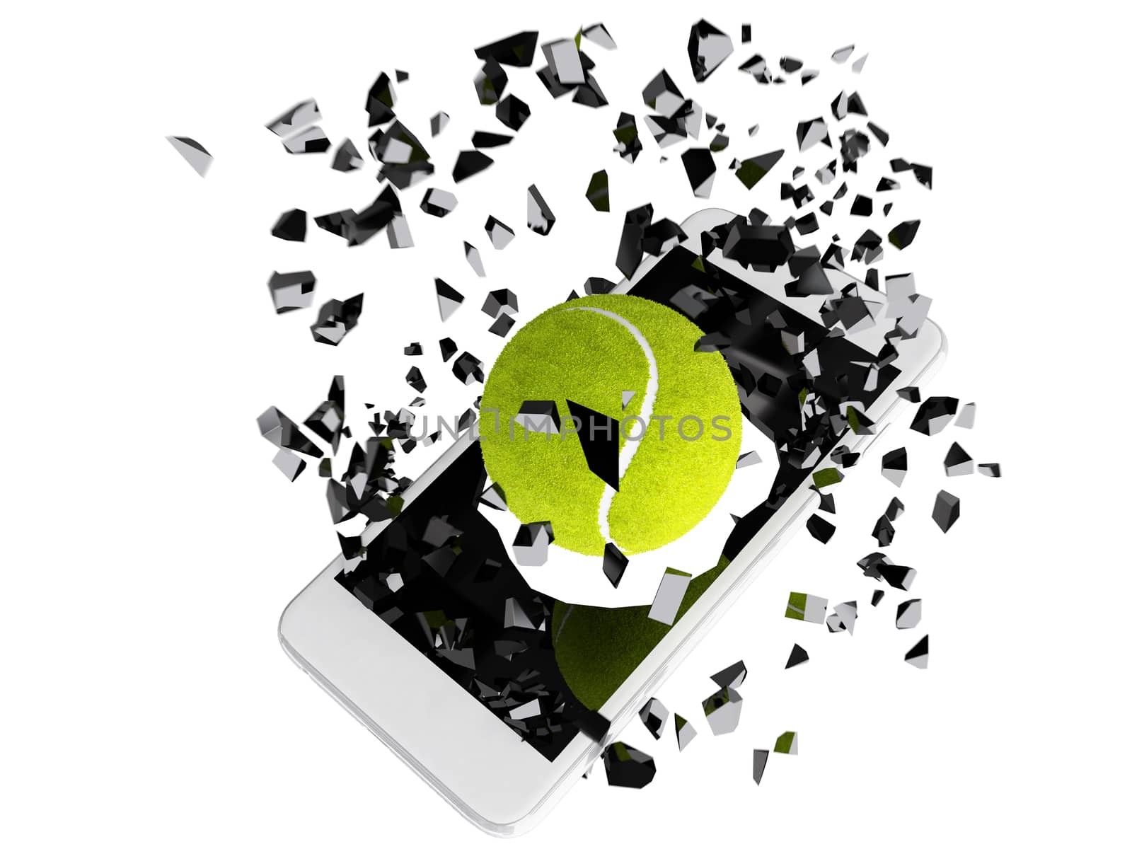 tennis ball burst out of the smartphone by teerawit