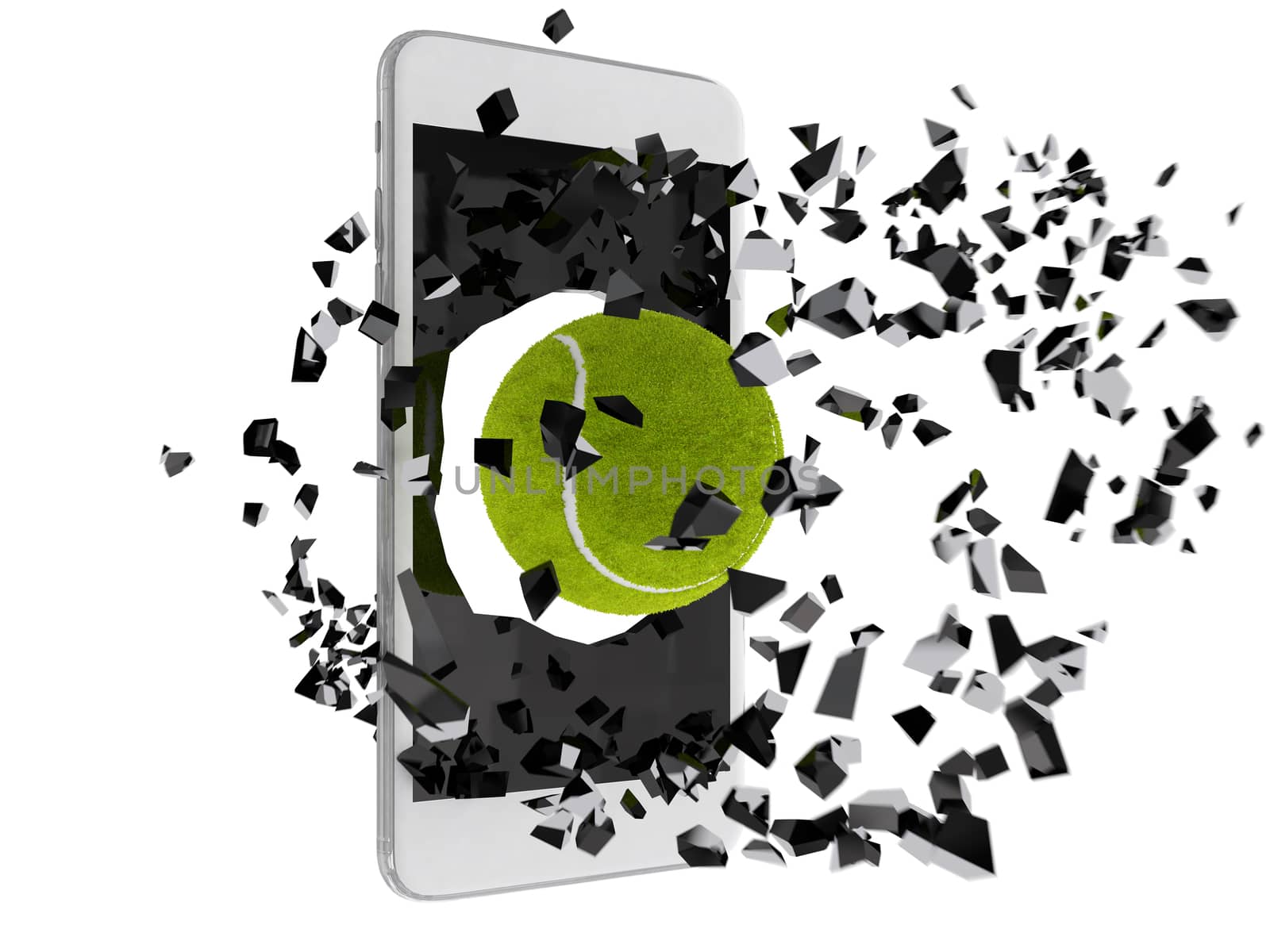 tennis ball burst out of the smartphone by teerawit