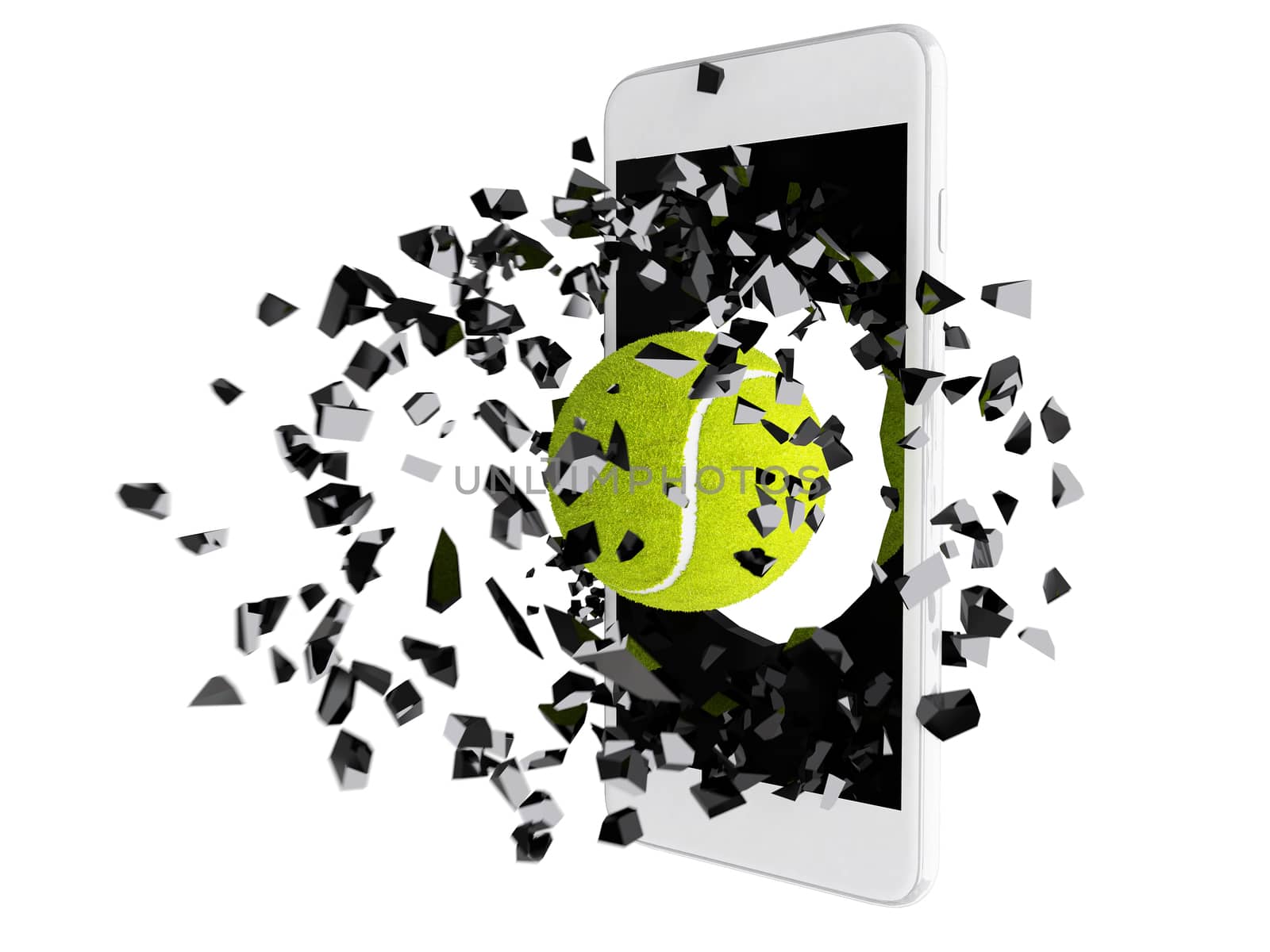 tennis ball burst out of the smartphone by teerawit