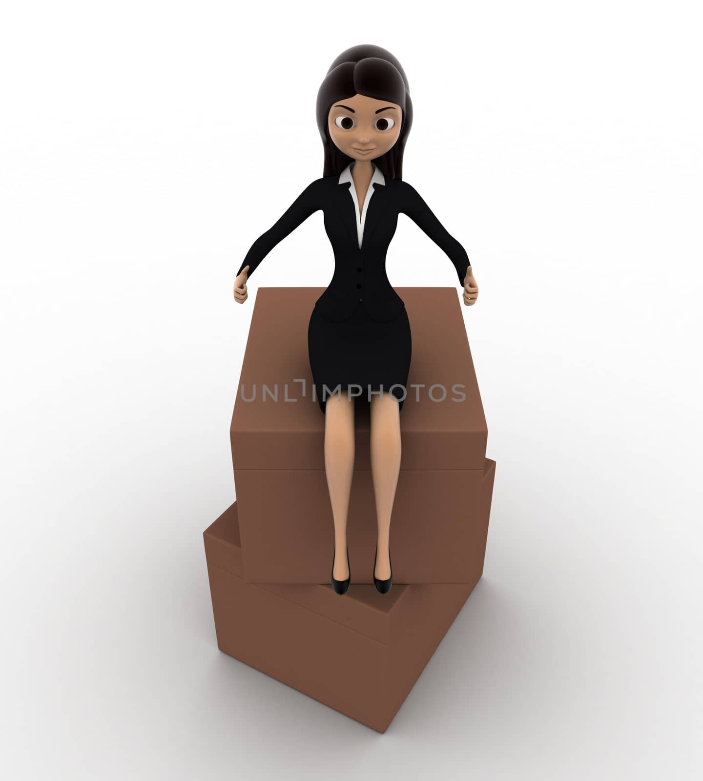 3d woman sitting on boxes concept by touchmenithin@gmail.com