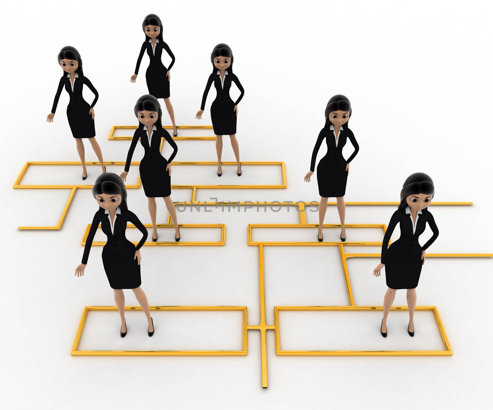 3d woman standing on flow chart concept by touchmenithin@gmail.com