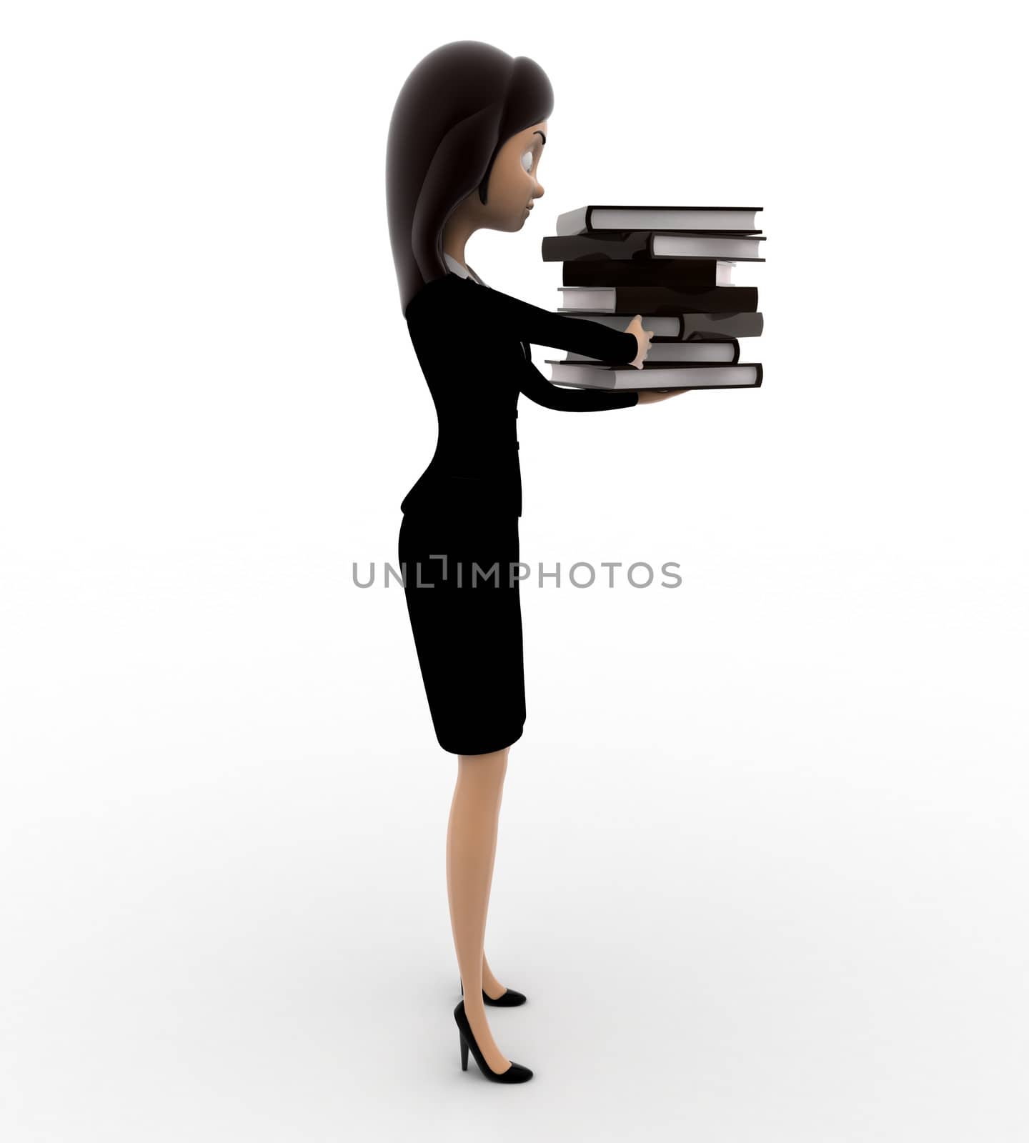 3d woman holding many book in hand concept by touchmenithin@gmail.com