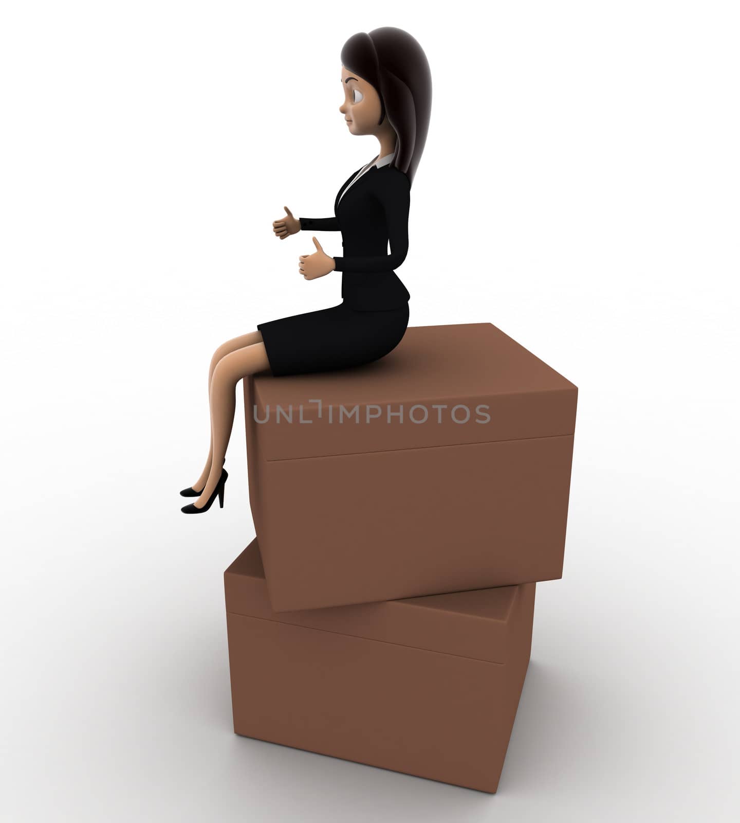 3d woman sitting on boxes concept by touchmenithin@gmail.com