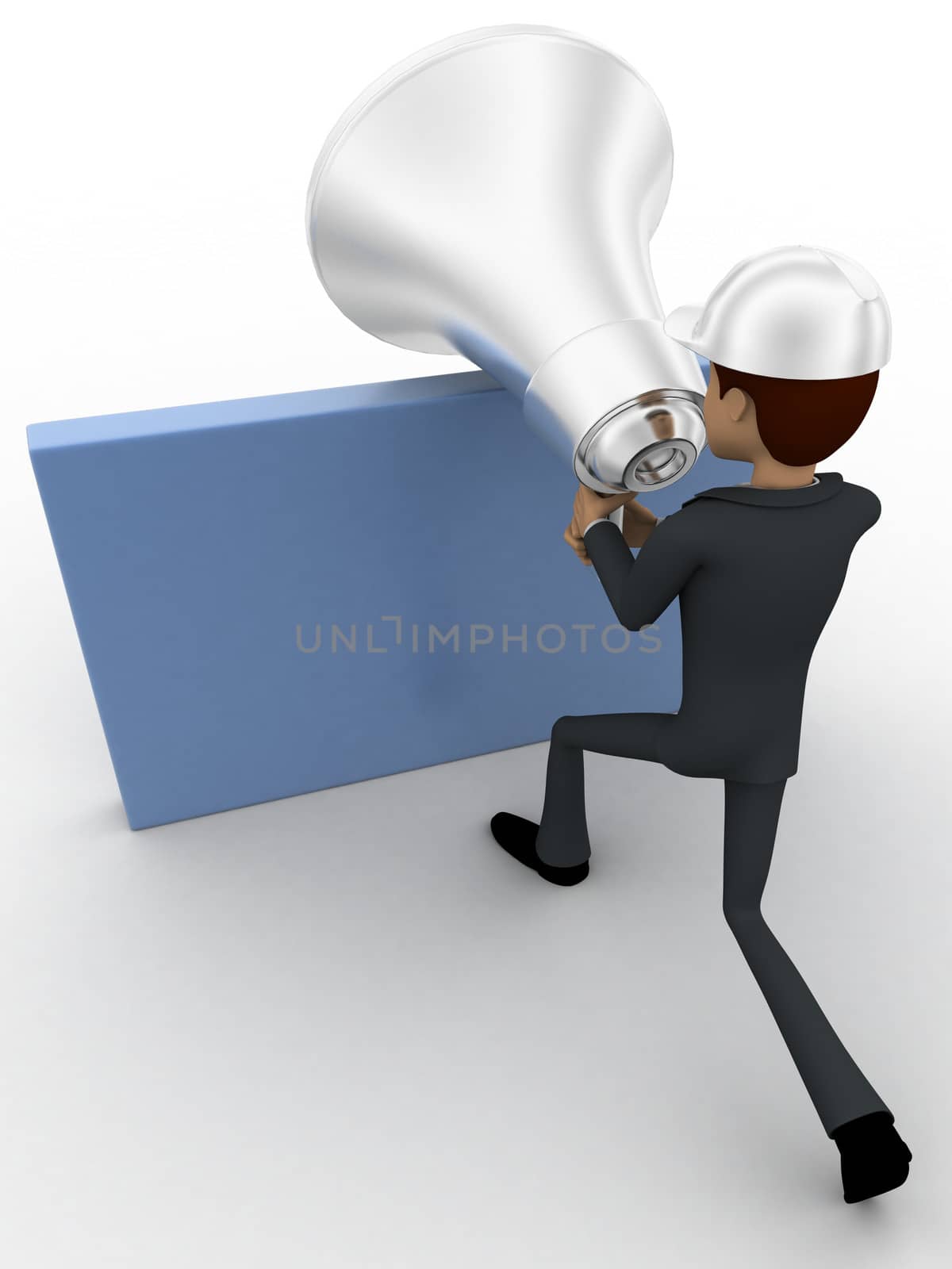 3d man with big silver speaker and hide behind wall concept by touchmenithin@gmail.com