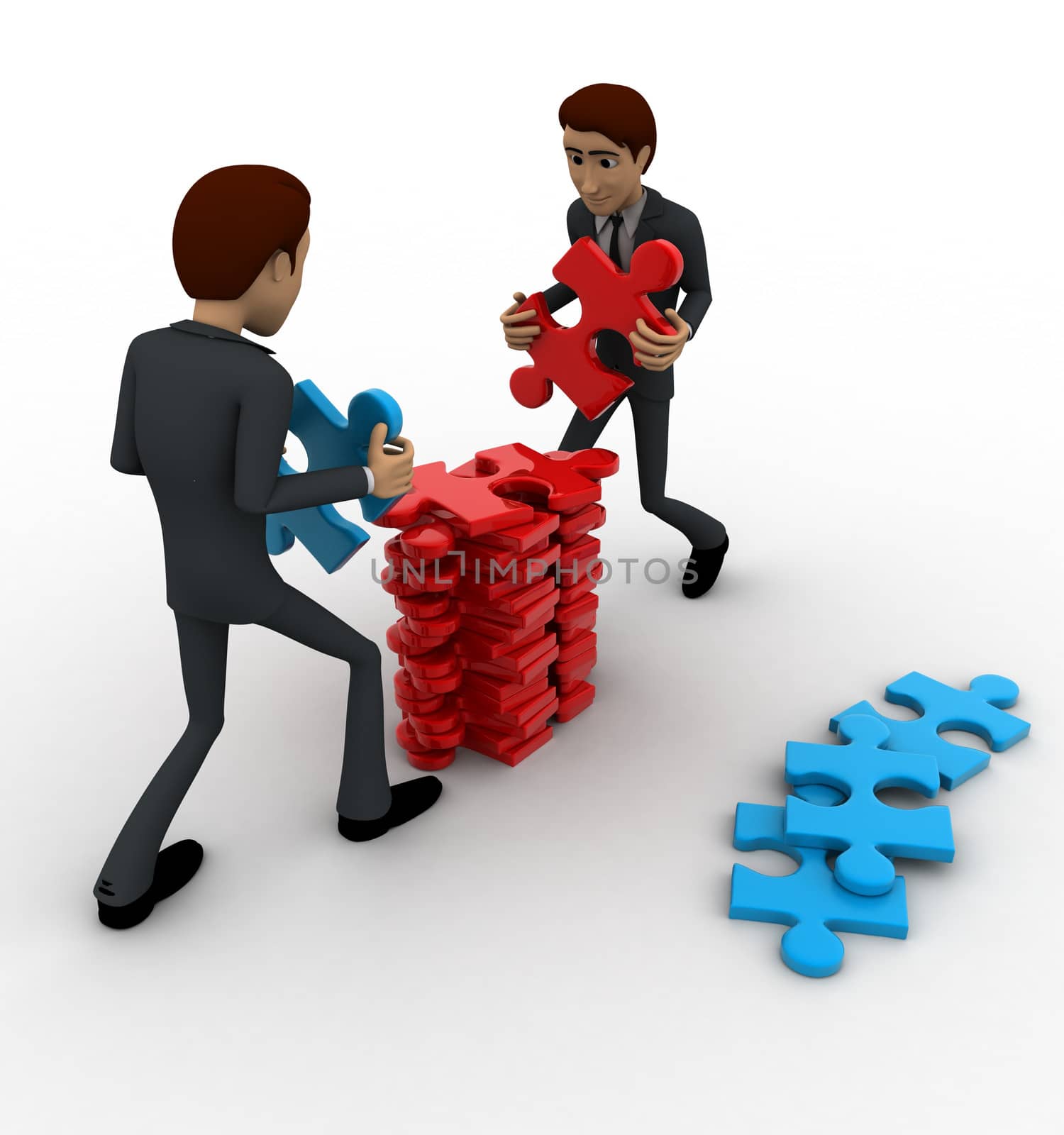 3d man arrange puzzle piece with team work concept by touchmenithin@gmail.com