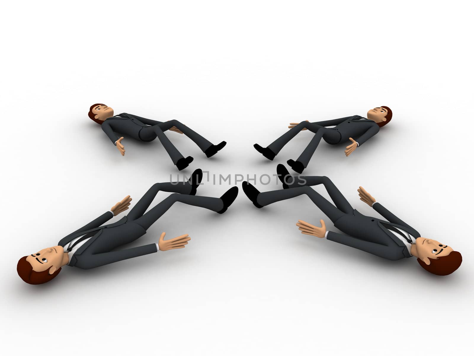 3d four men sleeping on all four directions concept by touchmenithin@gmail.com