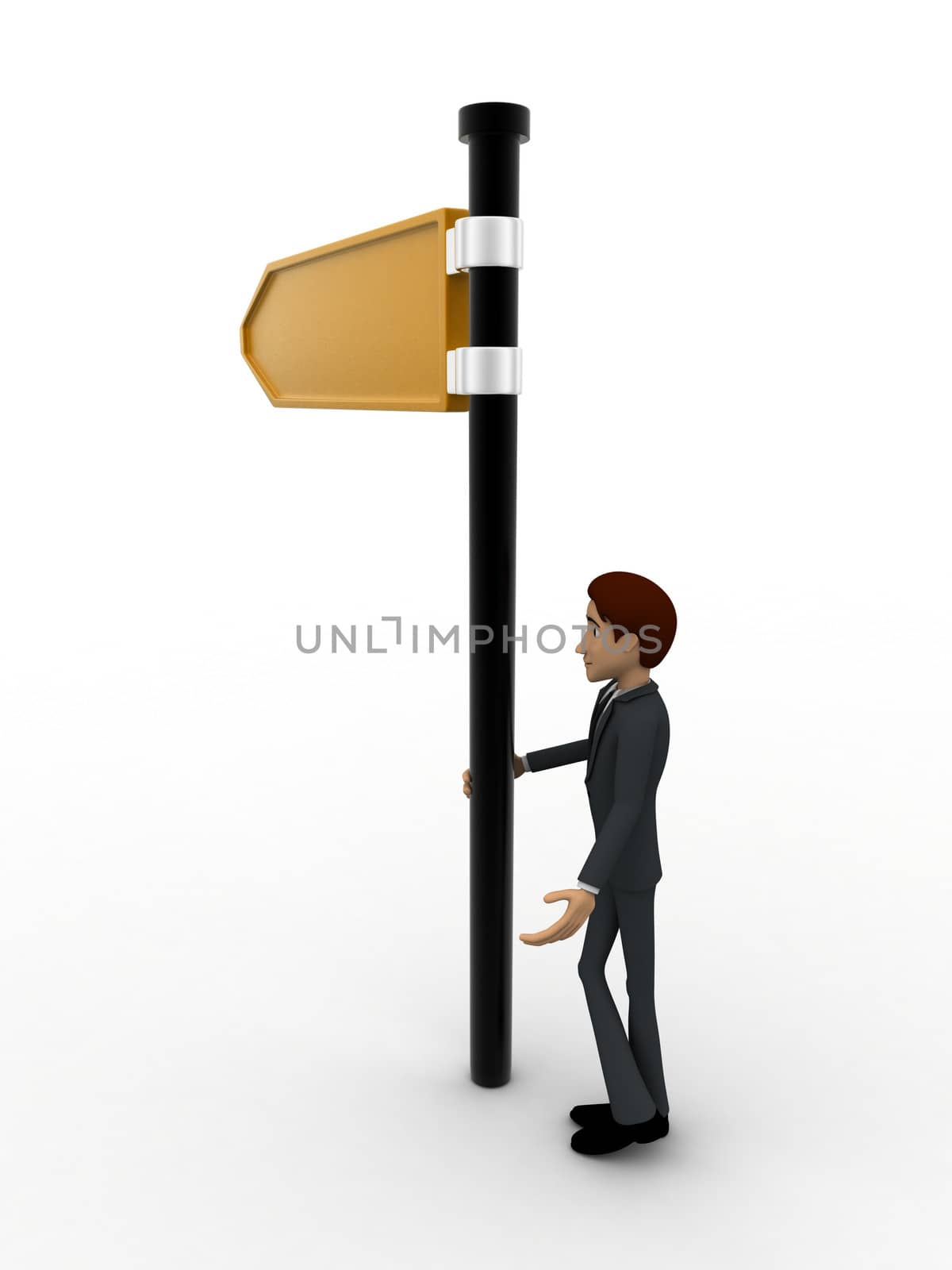 3d man with yellow sign board concept by touchmenithin@gmail.com