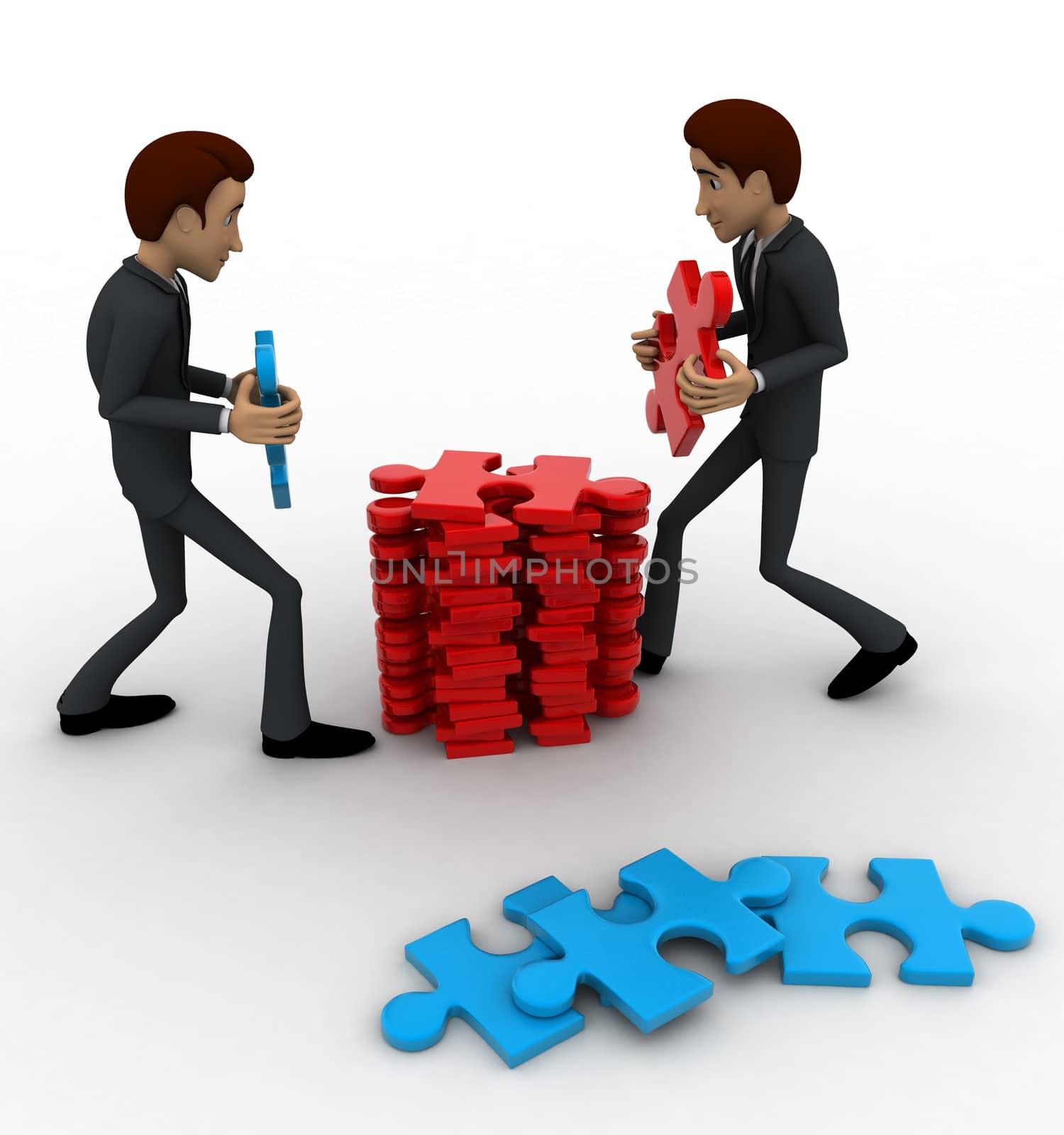 3d man arrange puzzle piece with team work concept by touchmenithin@gmail.com