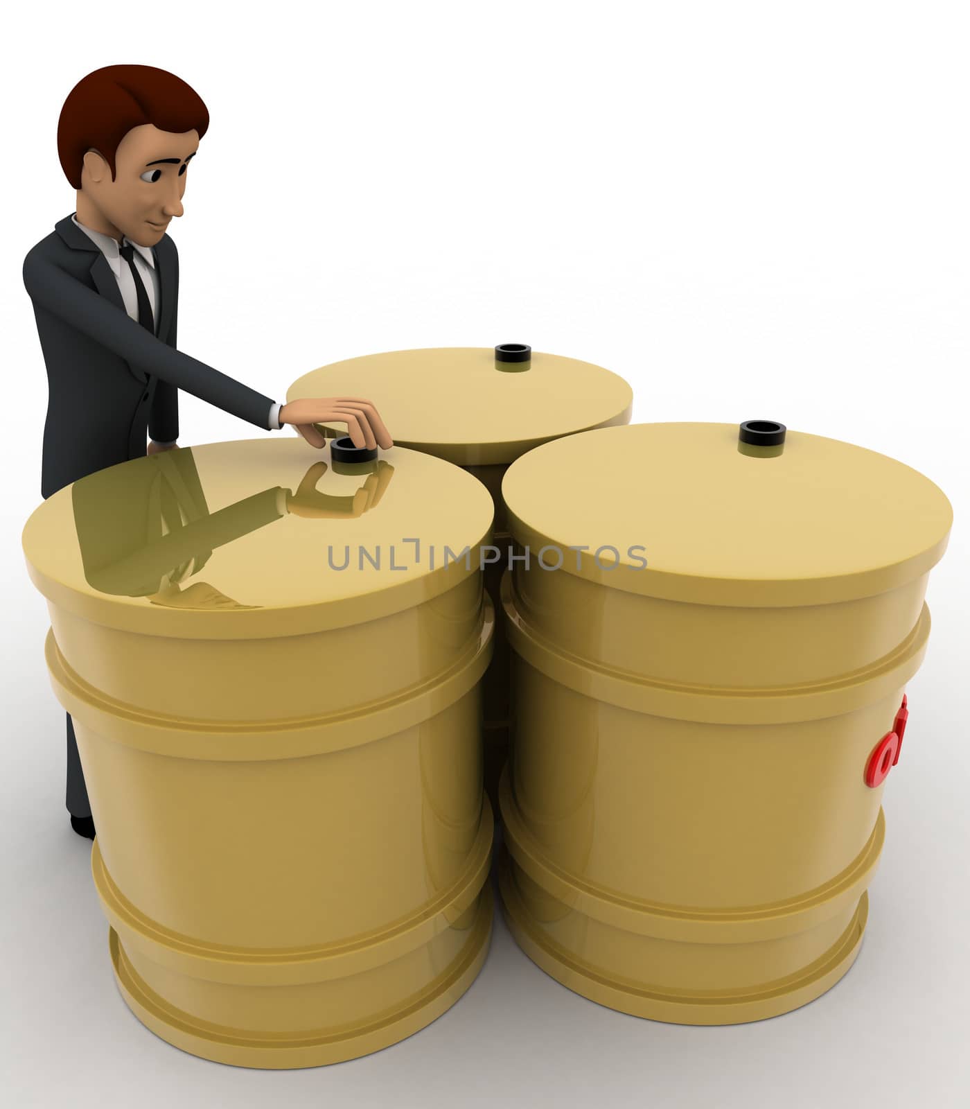 3d man with oil three barrels concept by touchmenithin@gmail.com