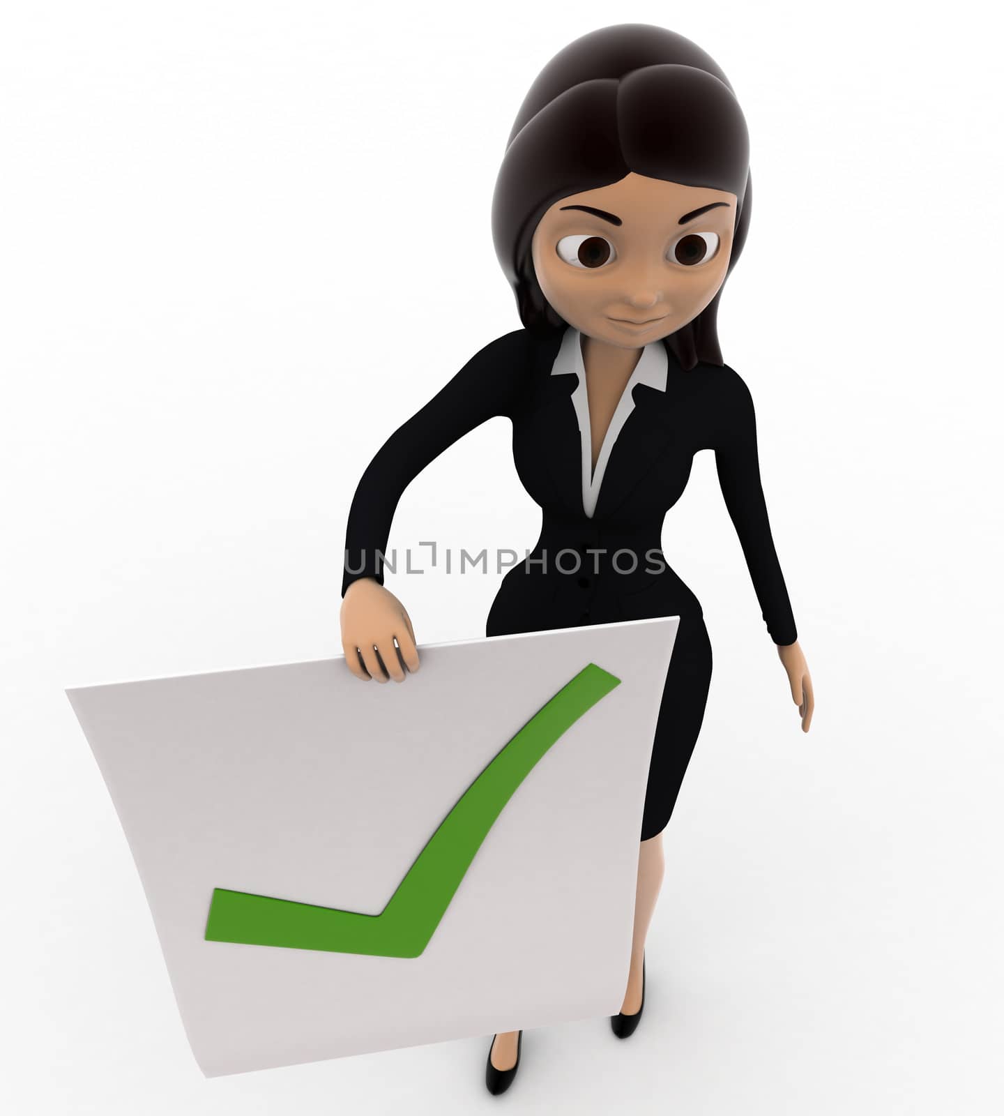 3d woman holdig paper with right symbol for approve concept by touchmenithin@gmail.com