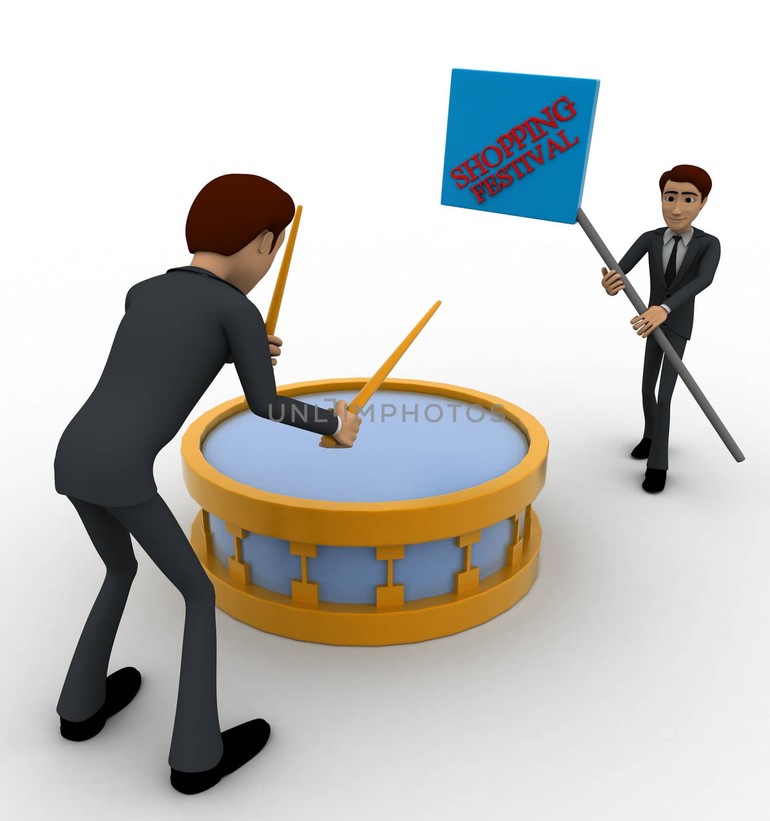 3d man play drum to advertise shopping festival concept by touchmenithin@gmail.com