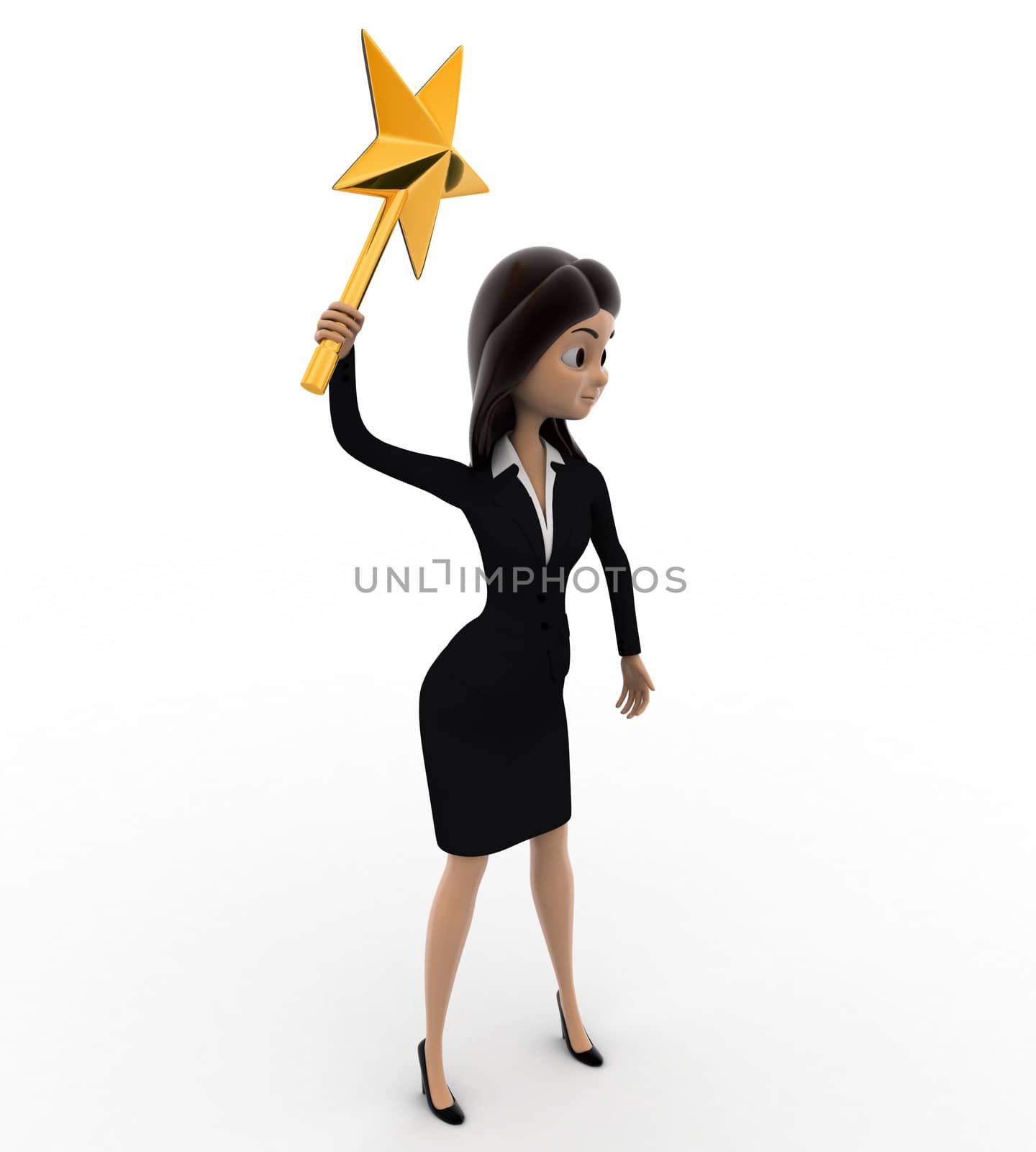 3d woman with magical star stick concept by touchmenithin@gmail.com