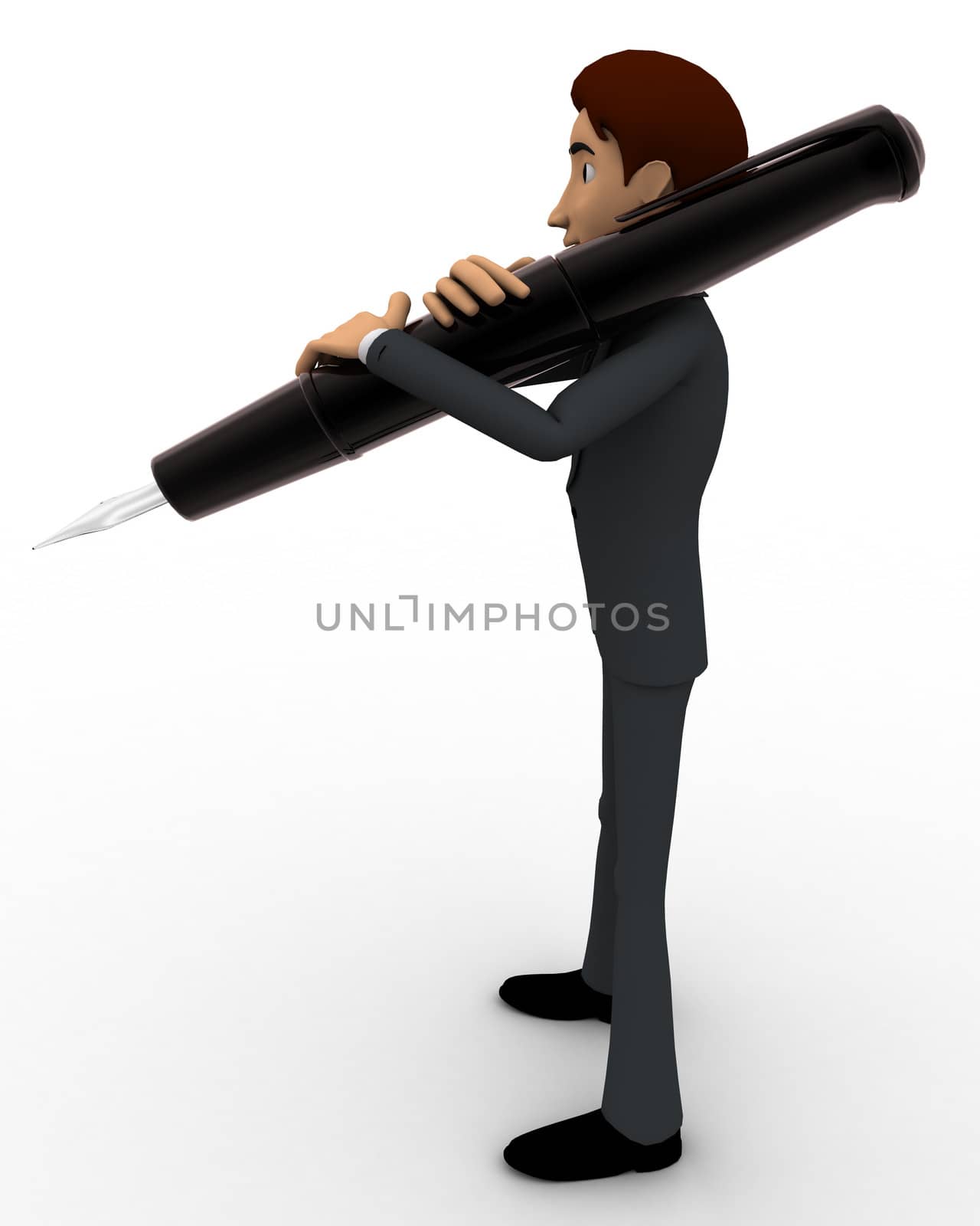 3d man holding pen on shoulder concept by touchmenithin@gmail.com