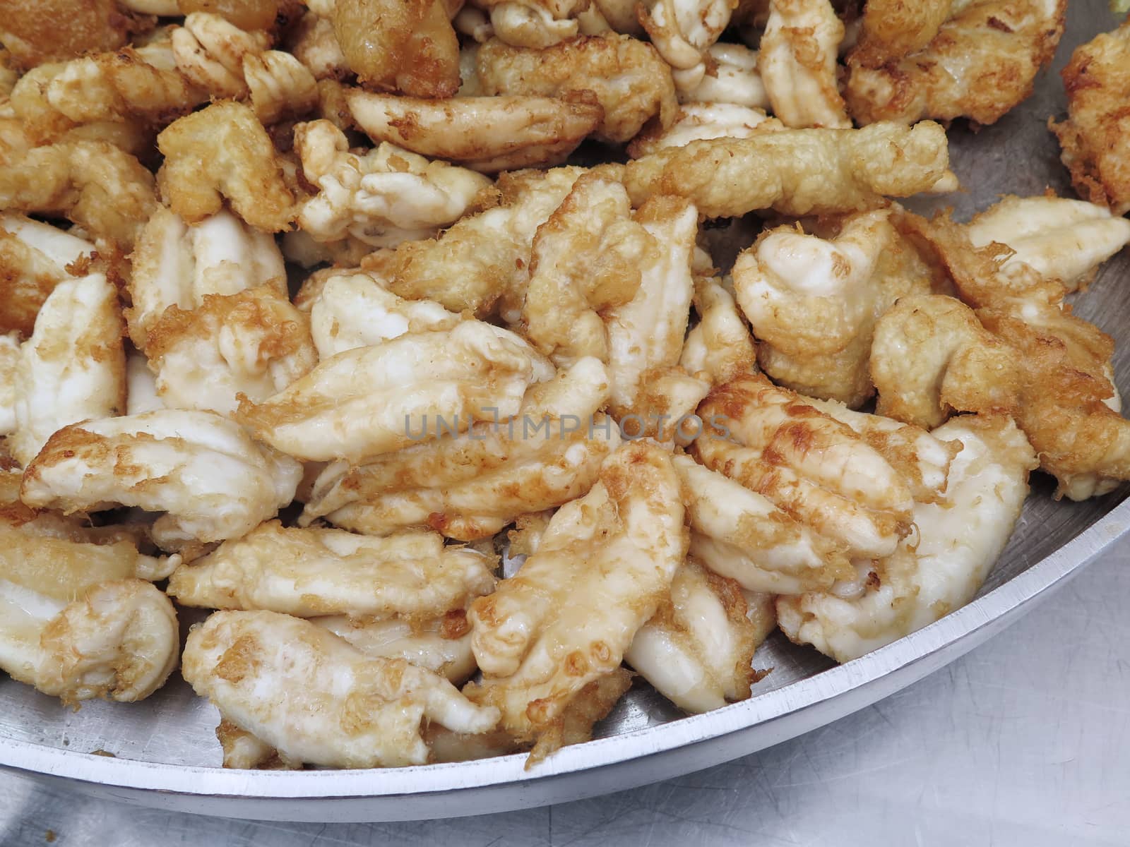 closed up fried squid eggs, asian food