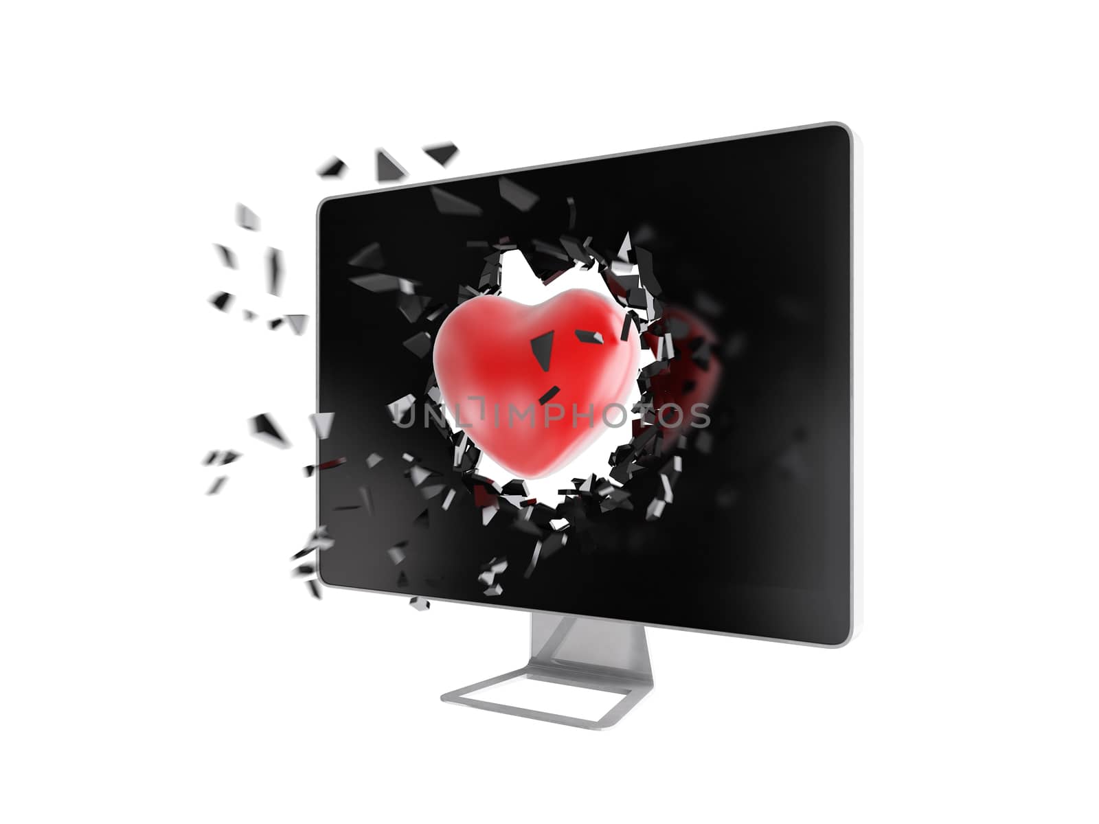 red heart destroy computer screen. by teerawit