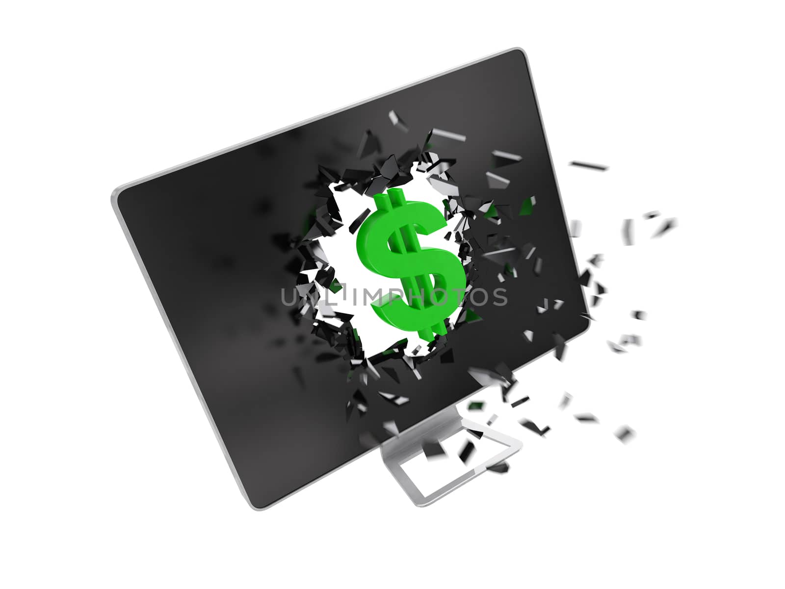 Green dollar sign destroy computer screen. by teerawit