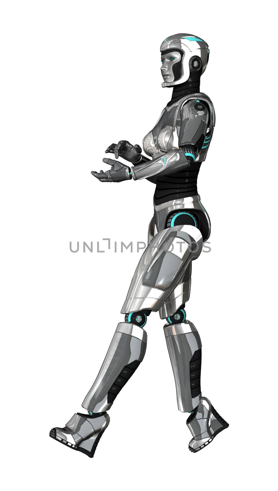 3D digital render of a female cyborg isolated on white background