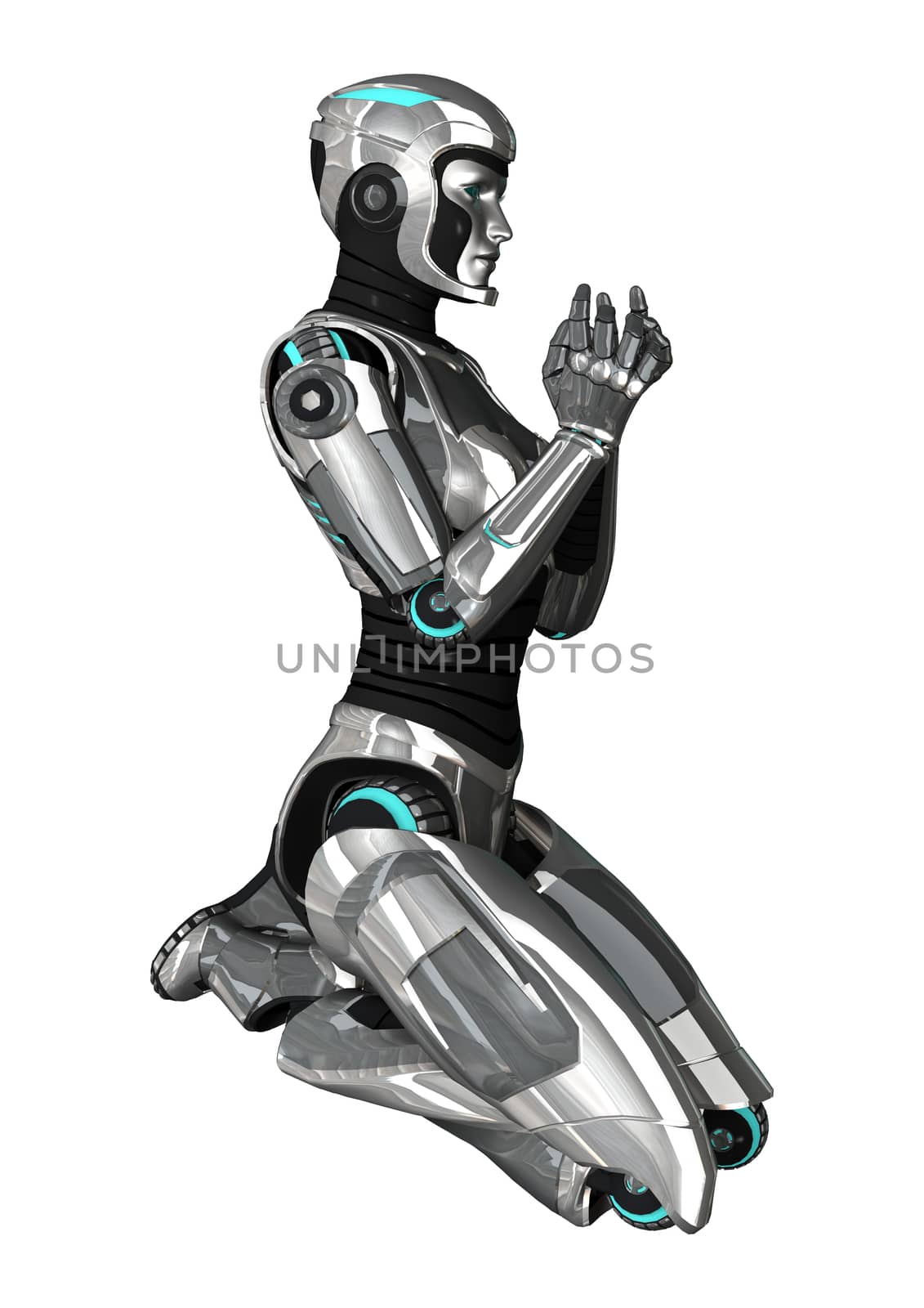 3D digital render of a female cyborg isolated on white background