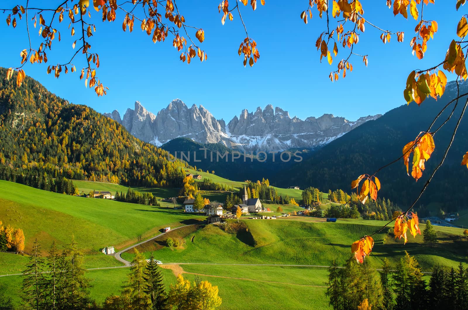 Dolomites mountain village in autumn by pljvv