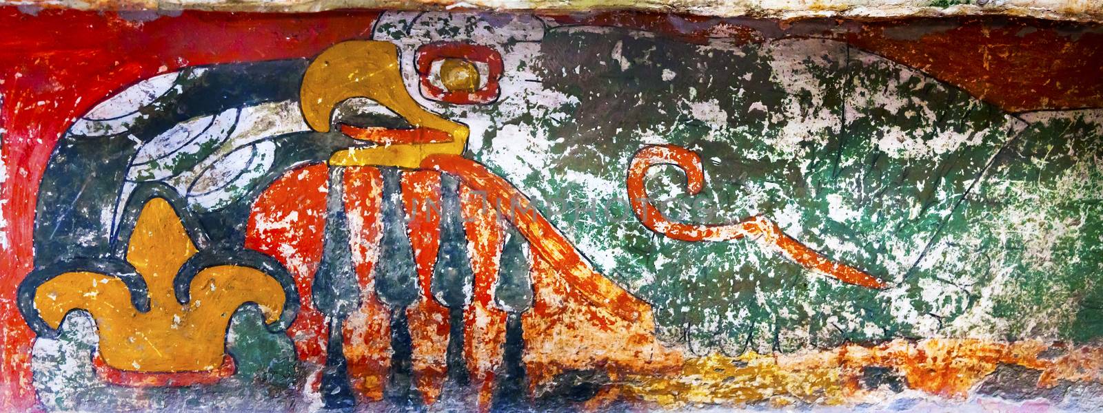 Ancient Bird Painting Mural Wall Indian Ruins Teotihuacan Mexico by bill_perry