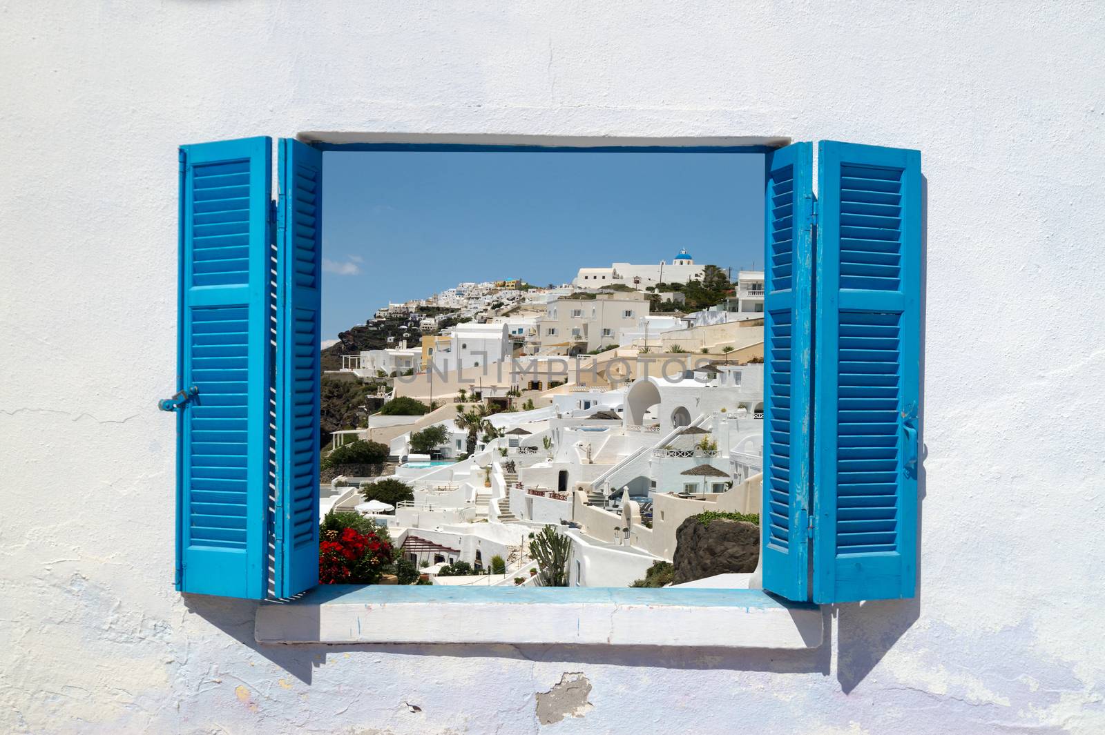 Traditional architecture of Oia village on Santorini island, Greece