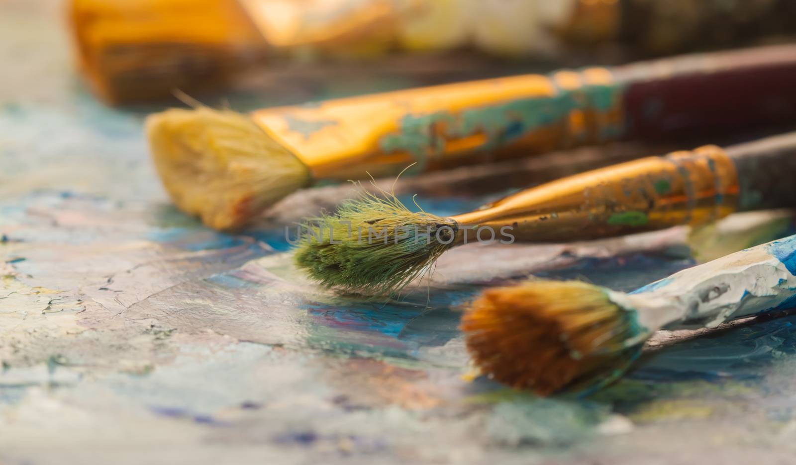 Paints brushes and oil paints by Chechotkin