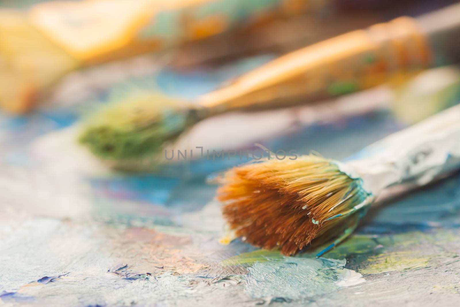 Paints brushes and oil paints by Chechotkin