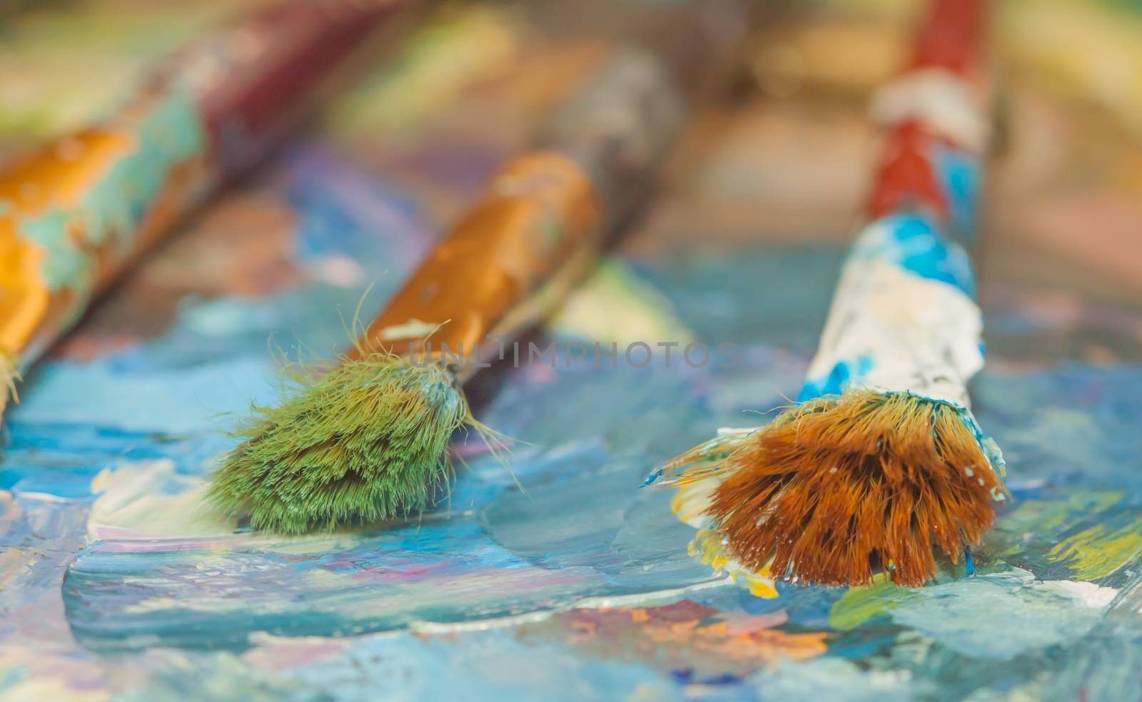 Paints brushes and oil paints by Chechotkin