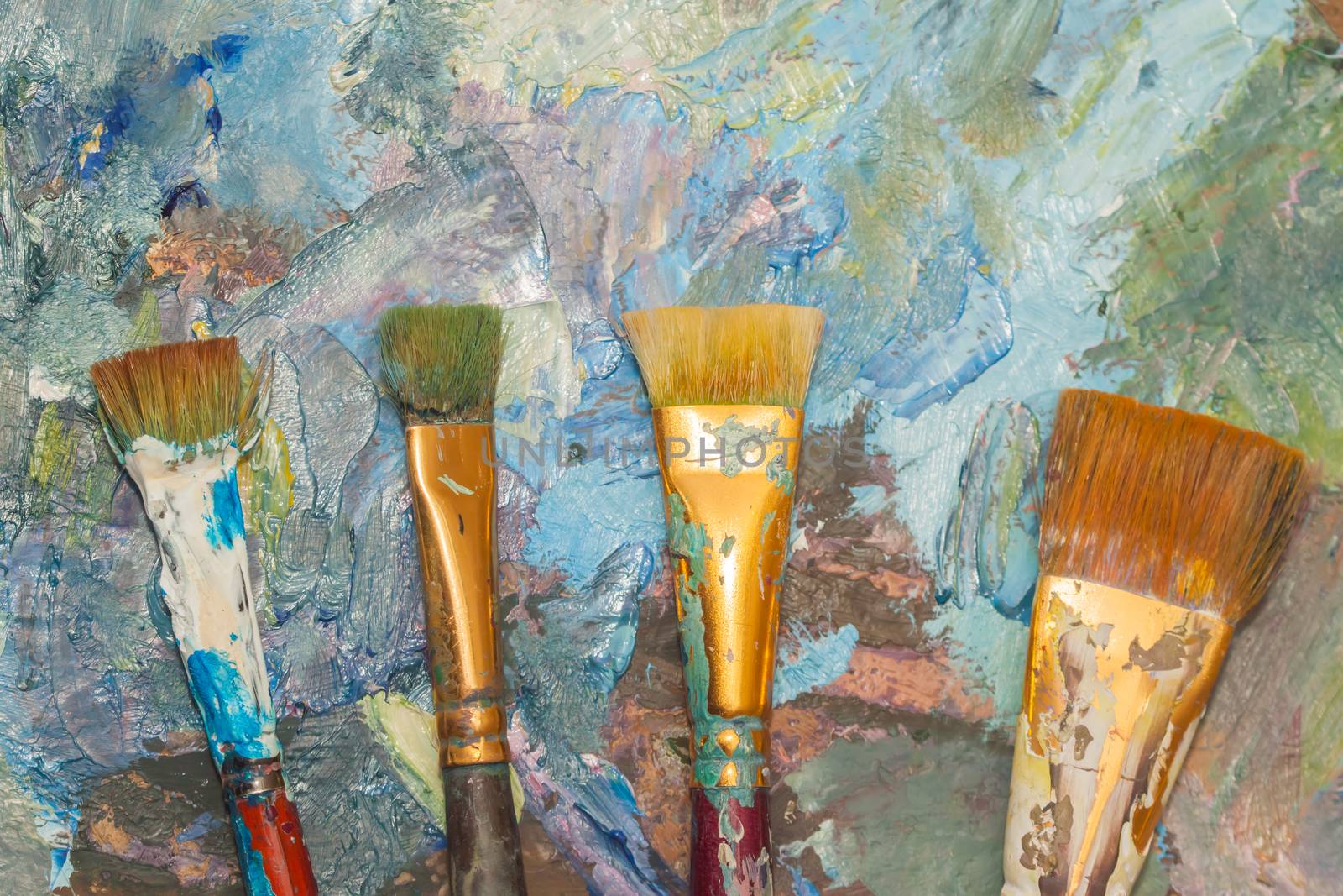 Paints brushes and oil paints by Chechotkin