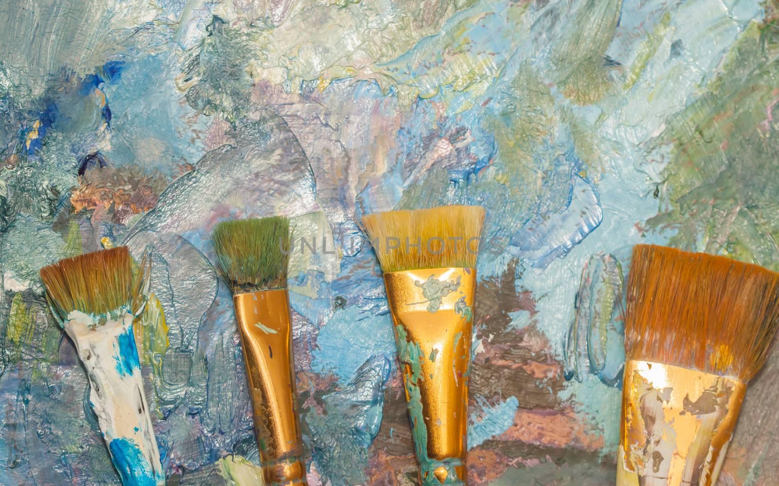 Paints brushes and oil paints by Chechotkin