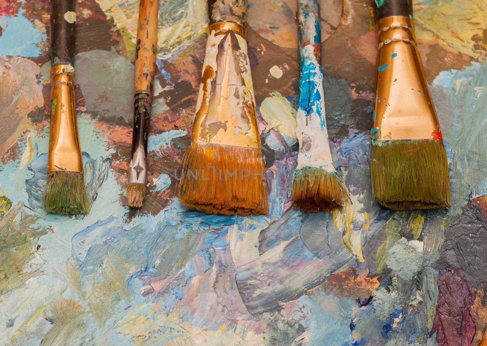 Paints brushes and oil paints by Chechotkin