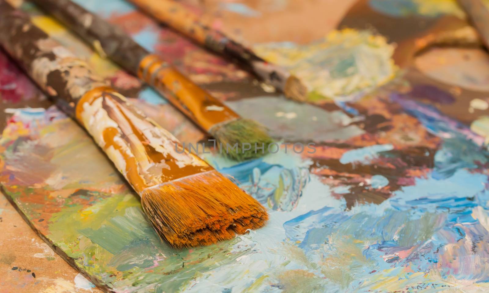 Paints brushes and oil paints by Chechotkin