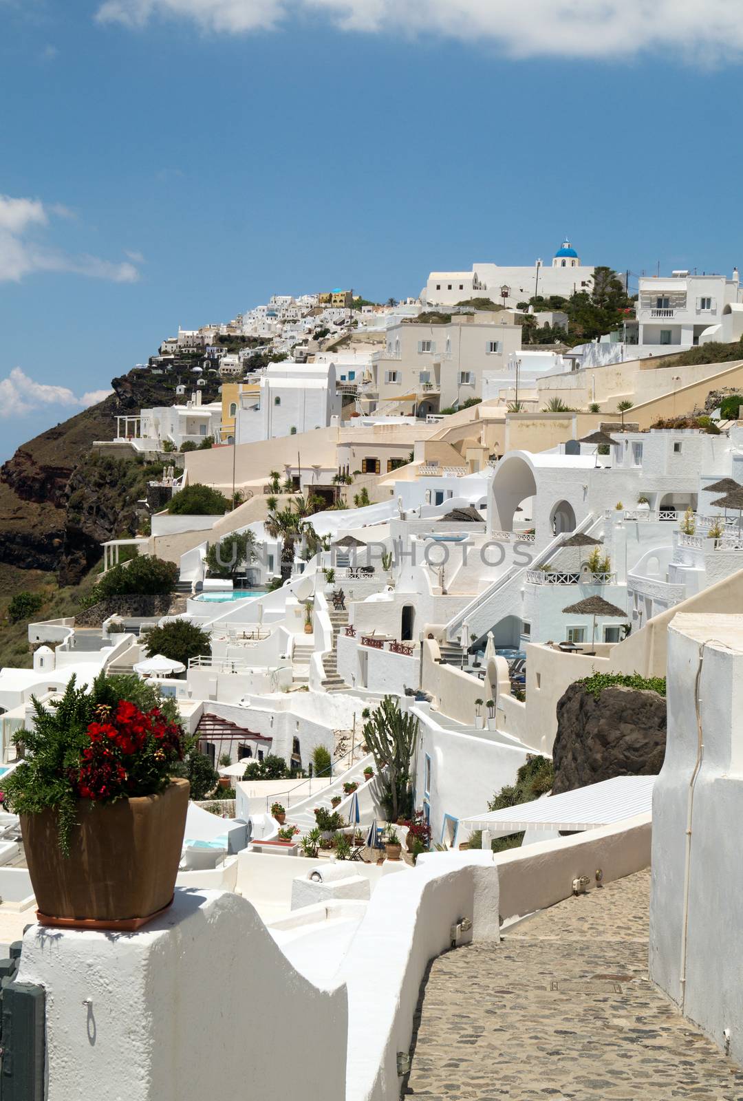 Traditional architecture of Oia village on Santorini island, Greece