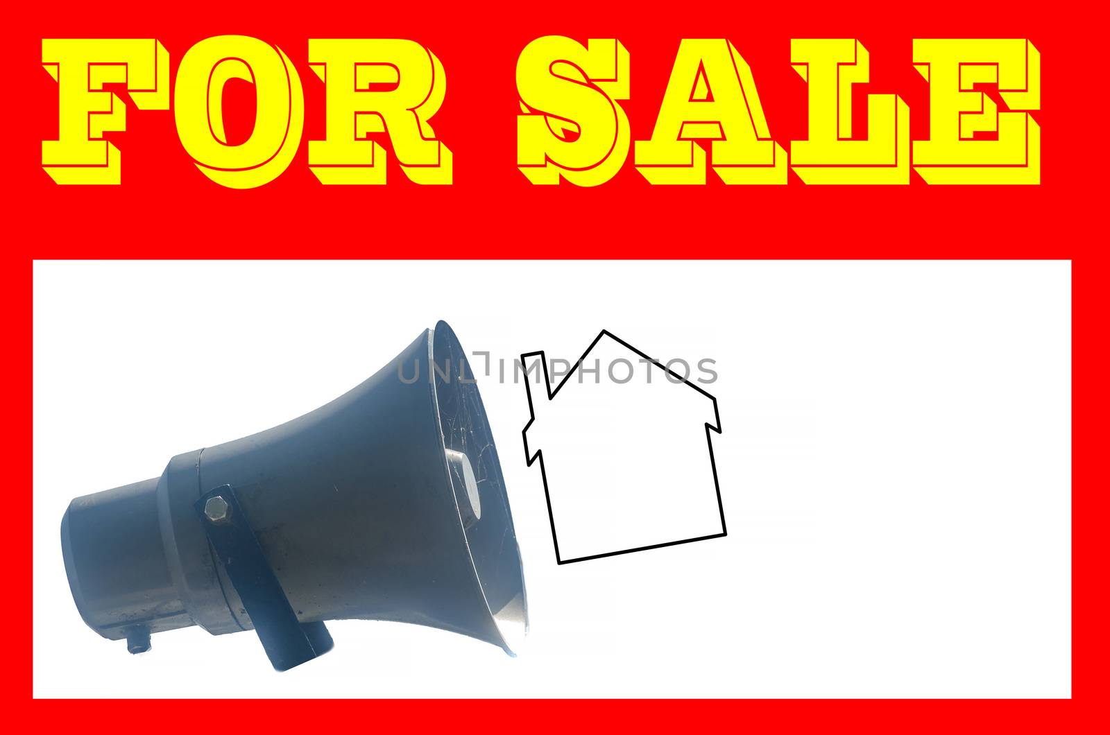 Red sign with inscription, house for sale. Panel for real estate agents.