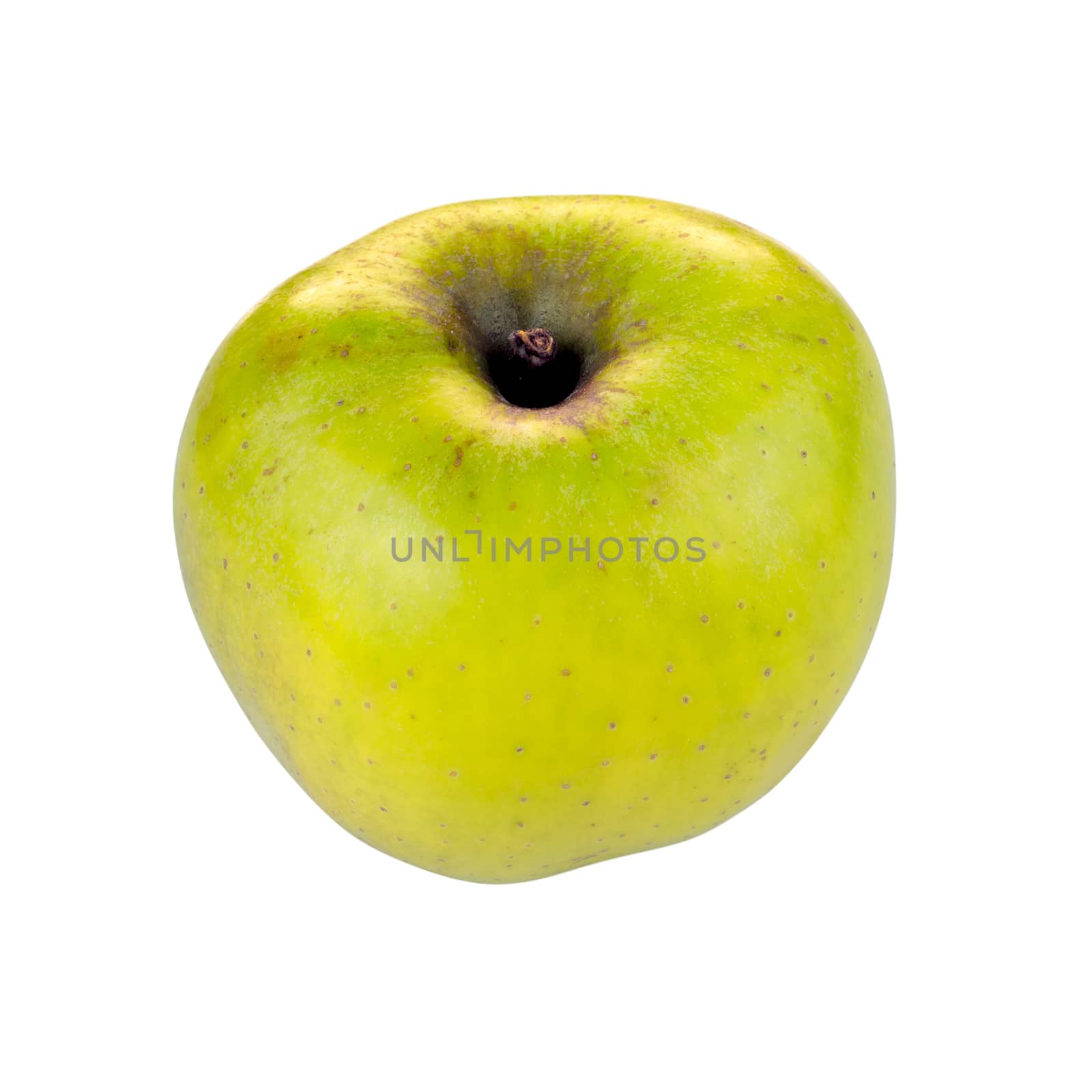 Yellow Renetta Apple cutout on white background