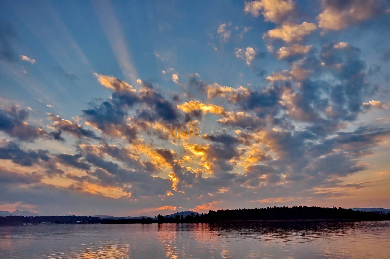 Sunset at lake Chiemsee in Germany by anderm