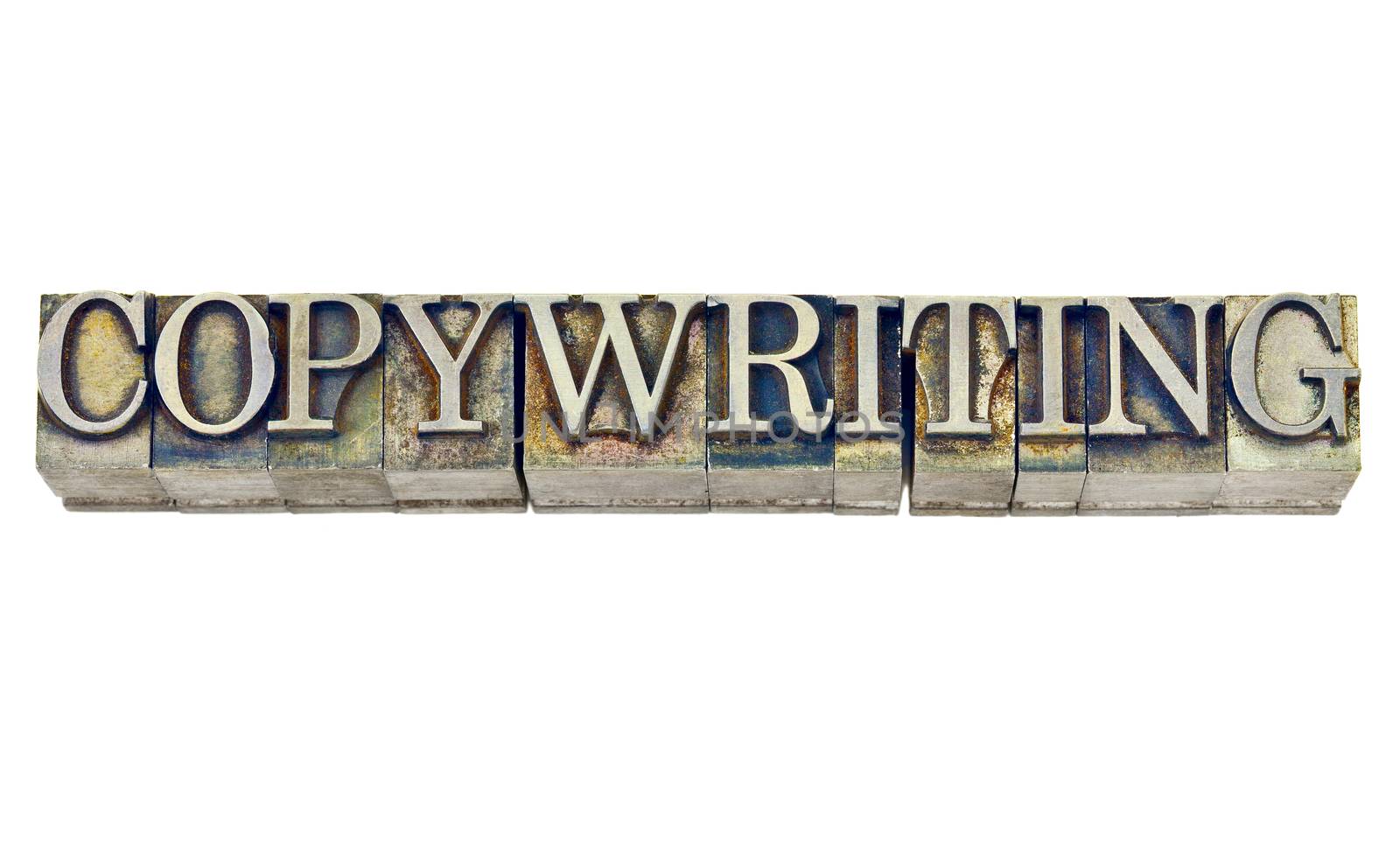 copywriting word - isolated word in grunge vintage letterpress metal type stained b\y inks