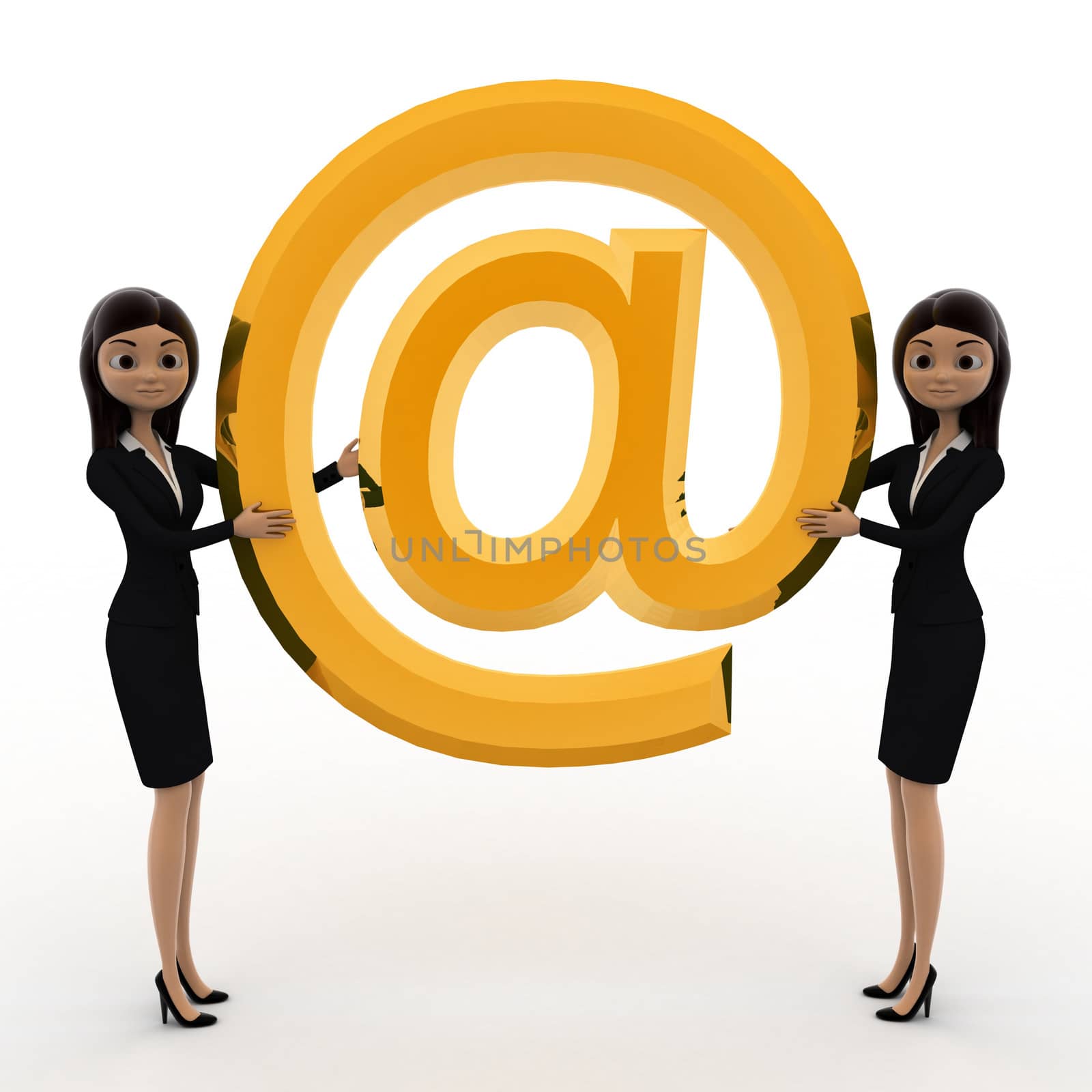 3d woman holding big golden email icon concept by touchmenithin@gmail.com