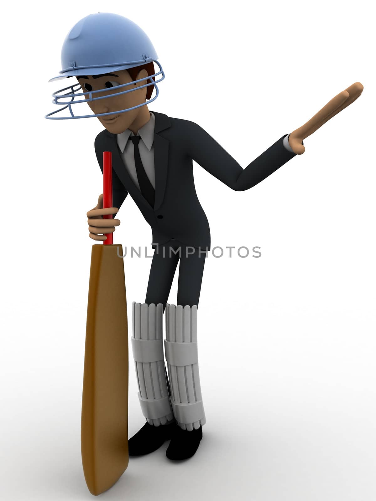 3d man cricket batsman asking to wait by showing hand concept by touchmenithin@gmail.com